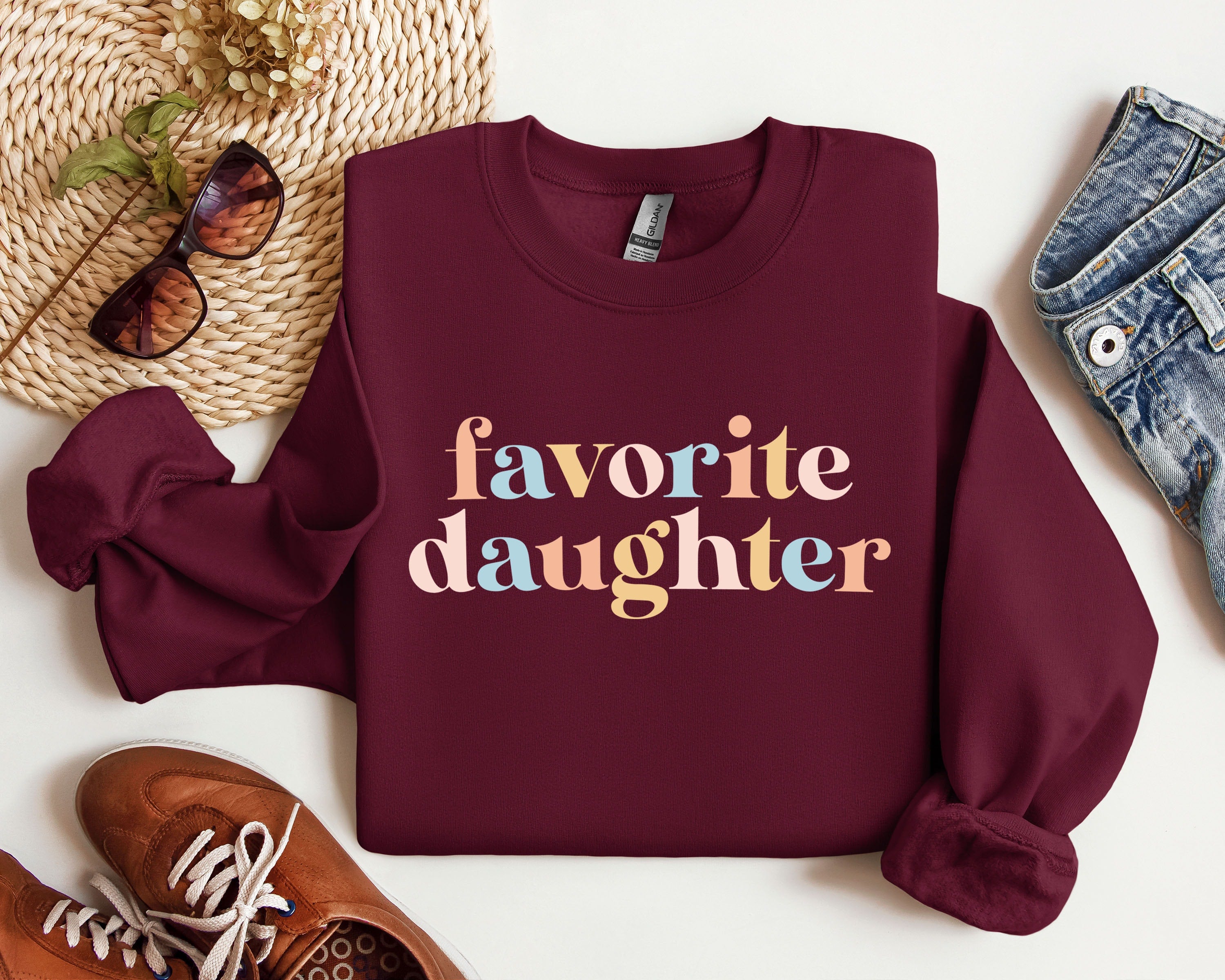✨ Favorite Daughter Sweatshirt - Gildan 18000 Crewneck for Women, Funny Gift, Cozy Unisex Printify Choice, Aesthetic Outfit ✨