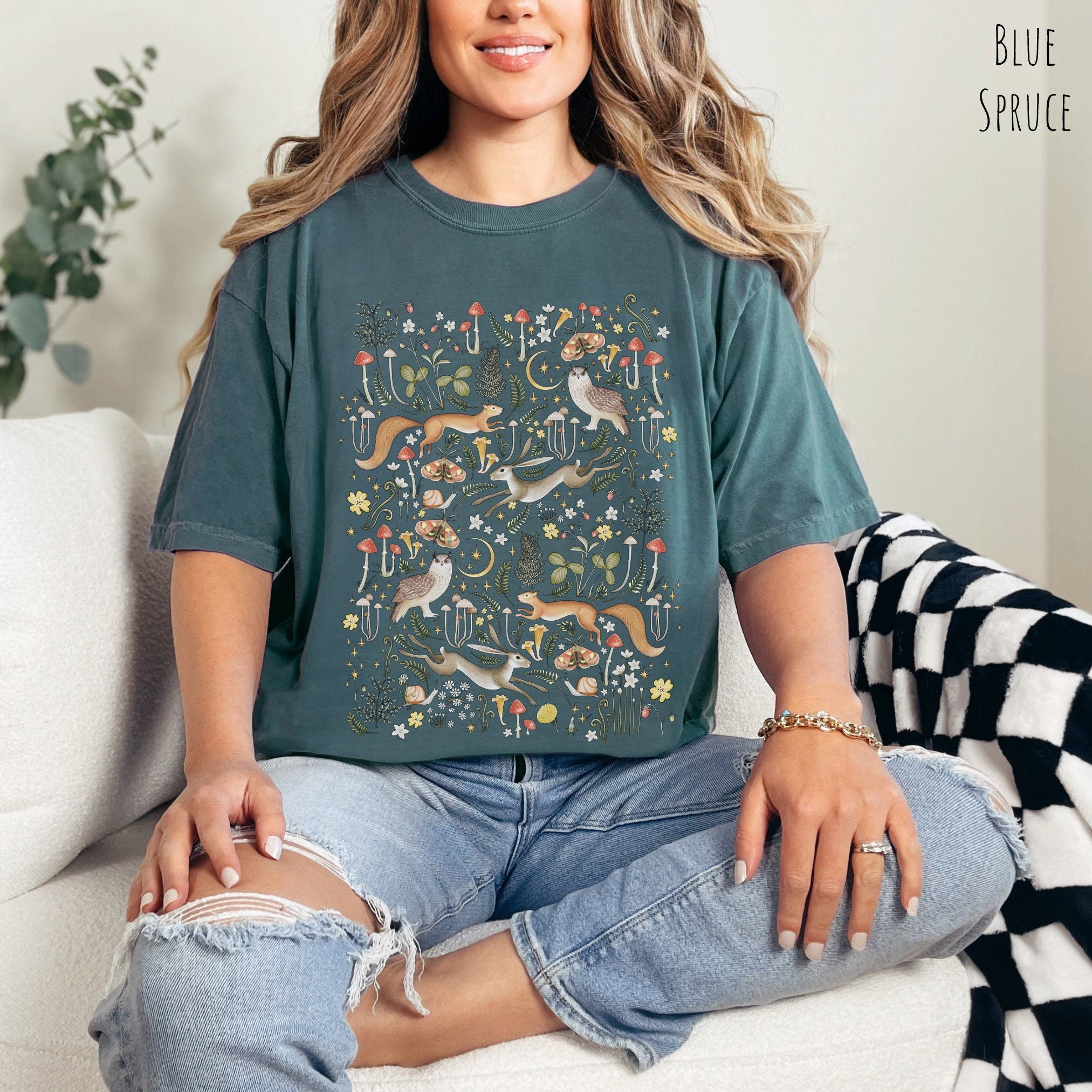 Forest Friends TShirt, Cottagecore Shirt, Summer Shirt, Forest Animals T-Shirt, Mystical Shirt, Mushroom Shirt, Gift For Her, Nature Shirt