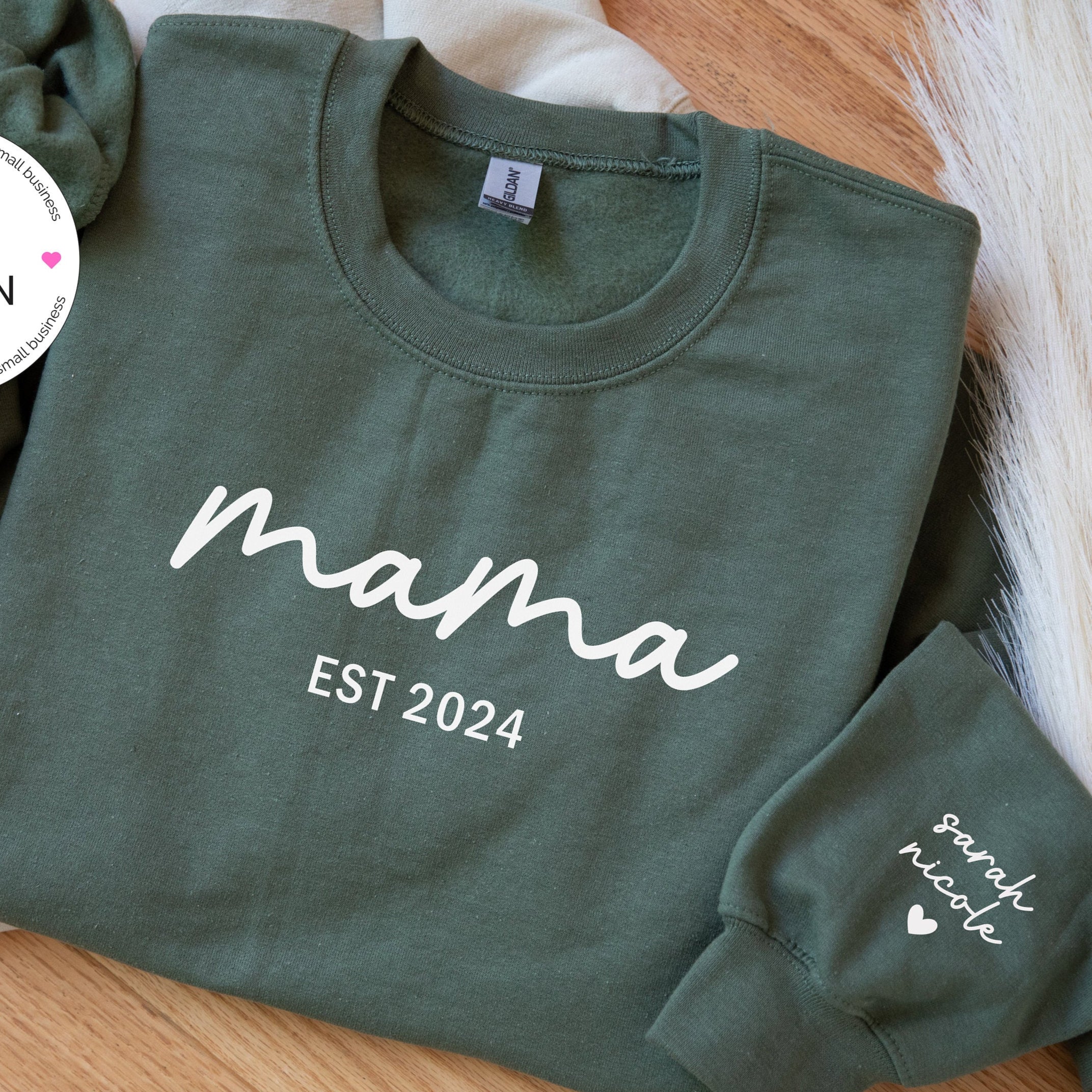 Personalized Mama Est Sweatshirt with Kid Names on Sleeve, Mothers Day Gift, Birthday Gift for Mom, New Mom Gift, Minimalist Mom Sweater