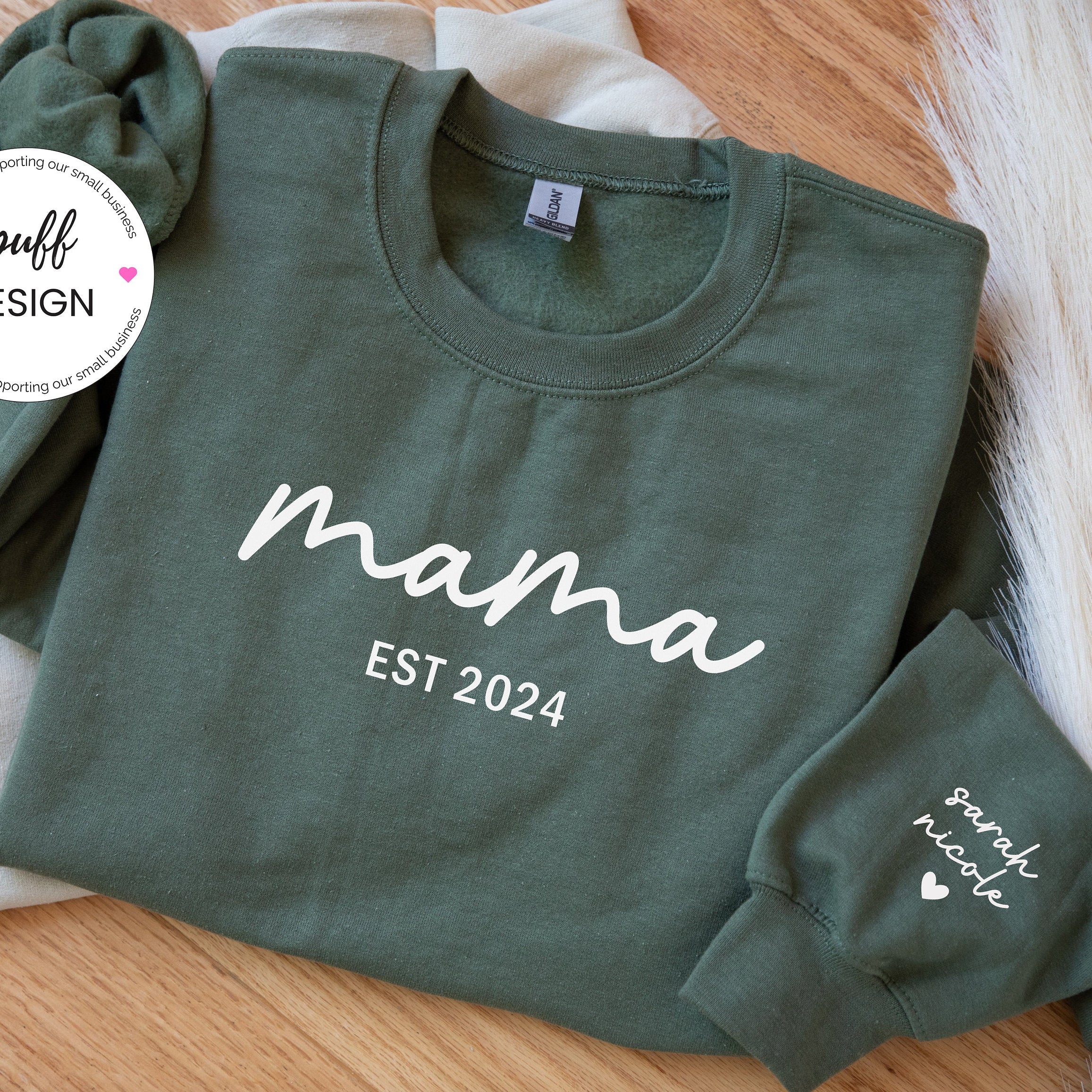 Personalized Mama Est Sweatshirt with Kid Names on Sleeve, Mothers Day Gift, Birthday Gift for Mom, New Mom Gift, Minimalist Mom Sweater