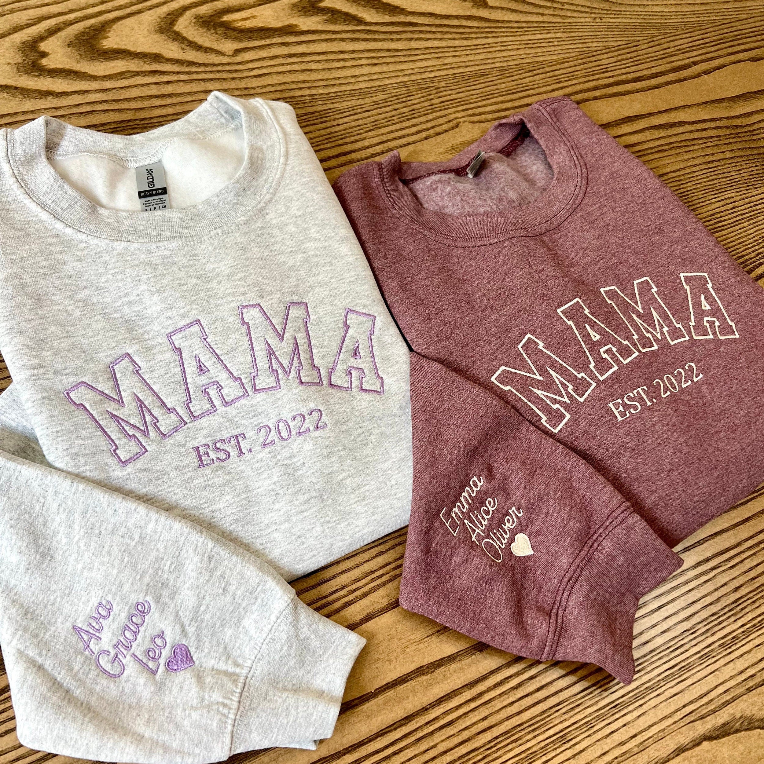 Custom Embroidered Mama Sweatshirt, Personalized Mom Sweatshirt With Names on Sleeve, Gift For Mom, Gift for Her, Gift For Women, Christmas