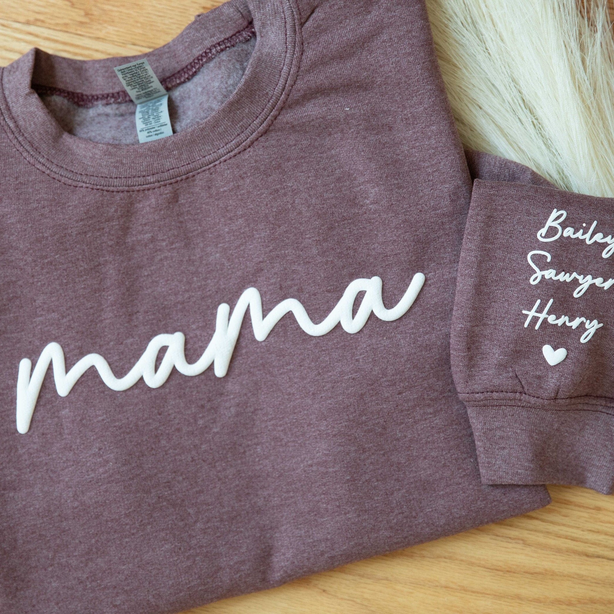 Personalized Mama Est Sweatshirt with Kid Names on Sleeve, Mothers Day Gift, Birthday Gift for Mom, New Mom Gift, Minimalist Mom Sweater