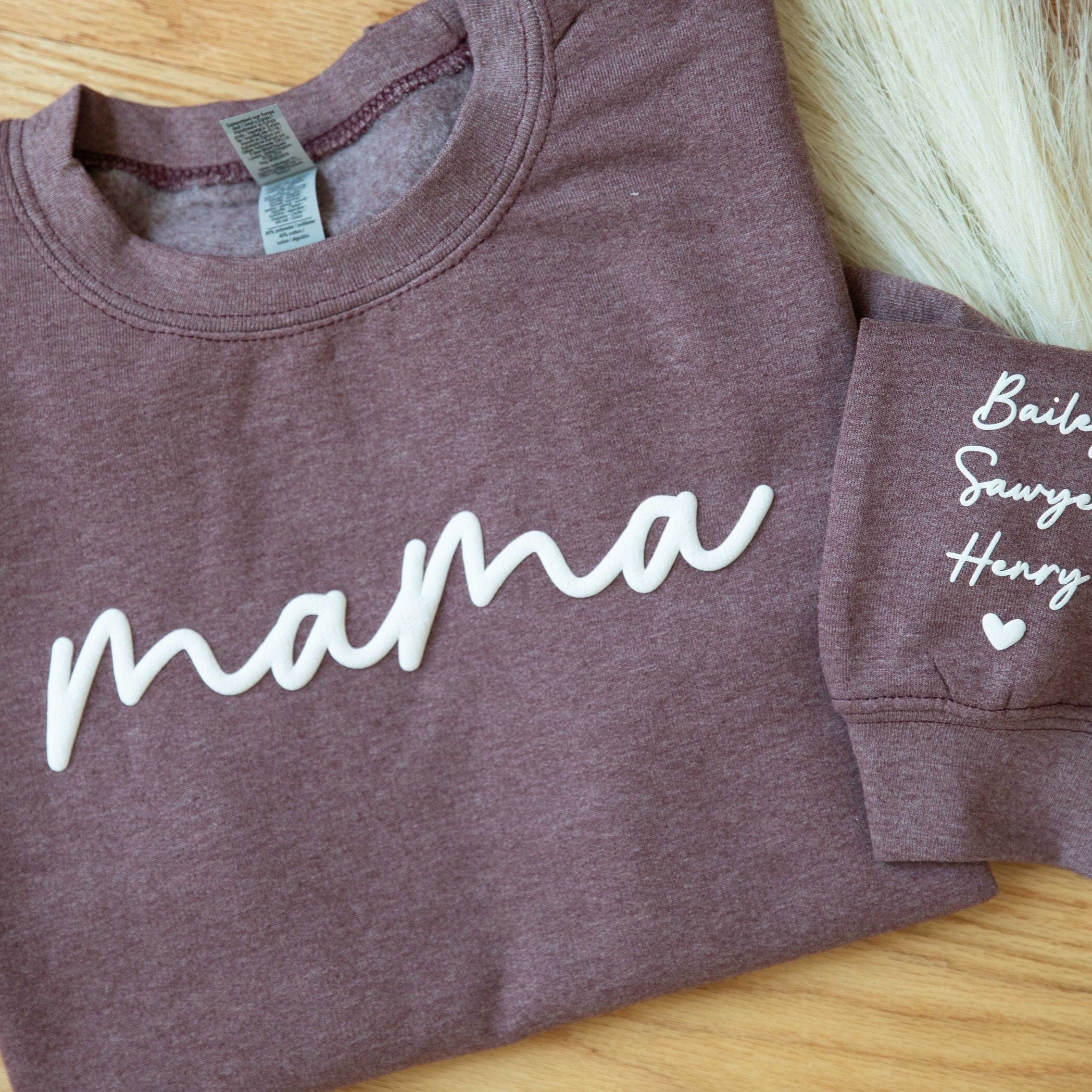 Personalized Mama Est Sweatshirt with Kid Names on Sleeve, Mothers Day Gift, Birthday Gift for Mom, New Mom Gift, Minimalist Mom Sweater