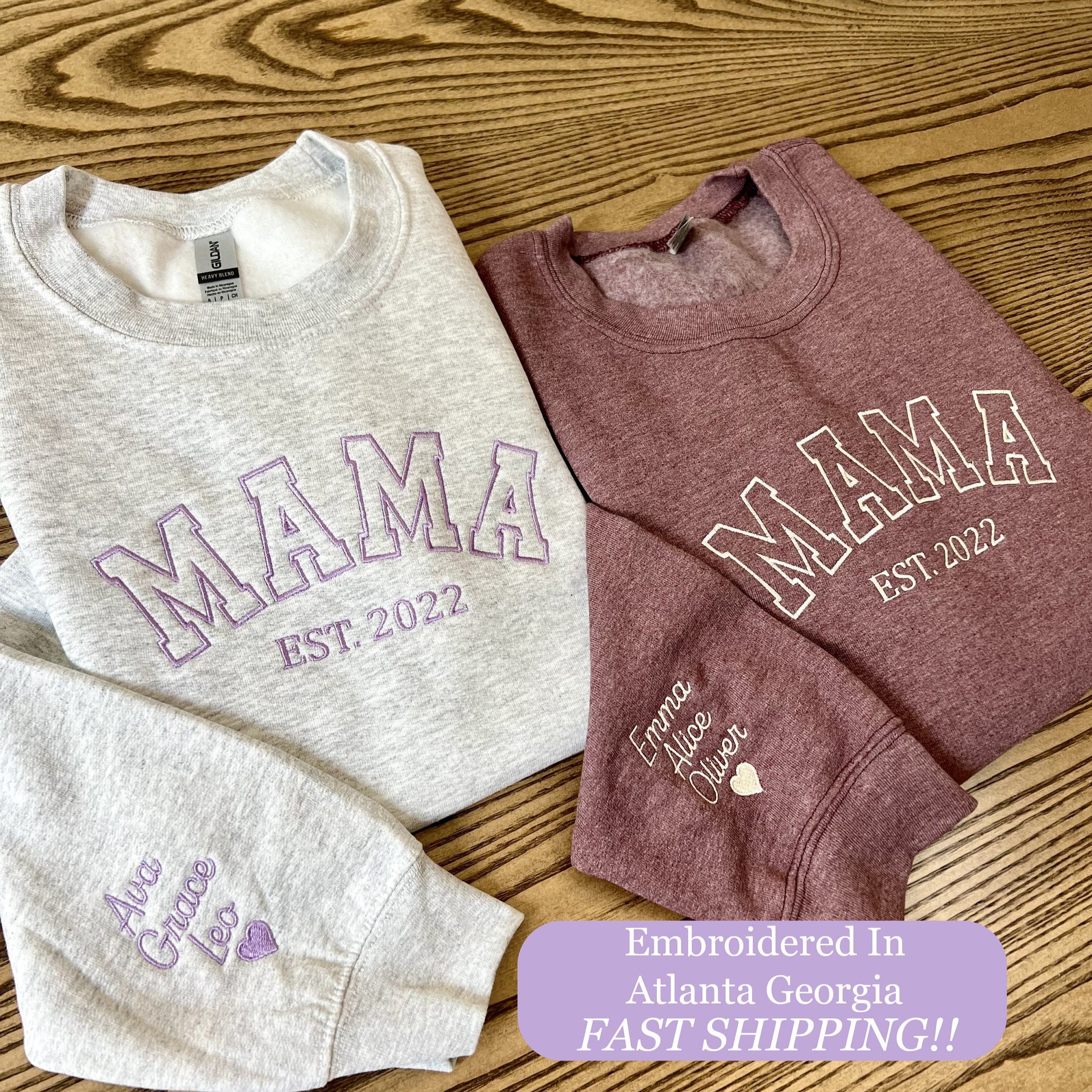 Custom Embroidered Mama Sweatshirt, Personalized Mom Sweatshirt With Names on Sleeve, Gift For Mom, Gift for Her, Gift For Women, Christmas