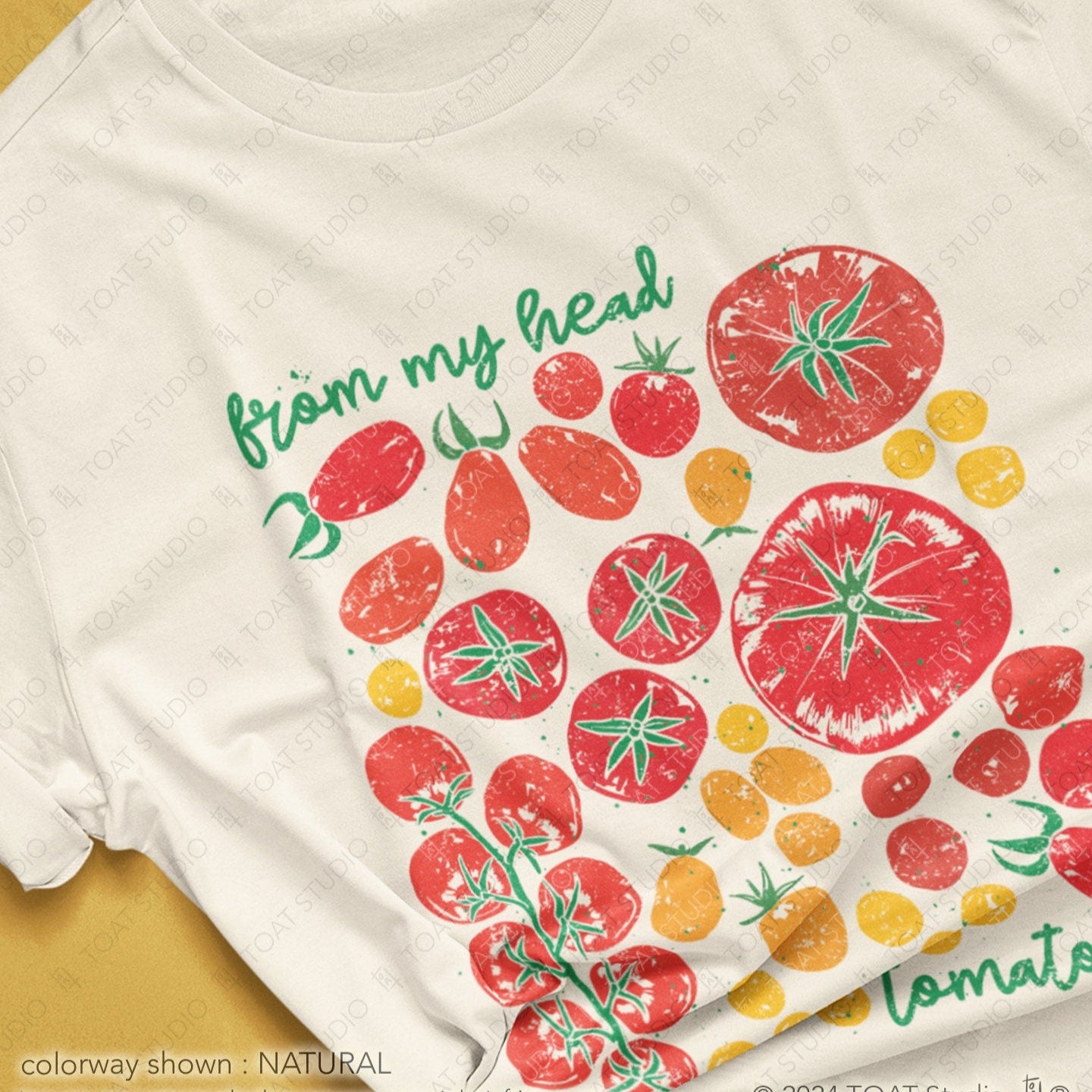 Tomato Blockprint II Unisex T-Shirt, Tomato Humor, Tomato Fruit Illustration, Botanical Tomato Plant Garden, Culinary Vegetable, Vegan Cook