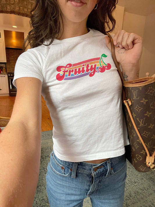 Fruit Baby Tee Cherry - Nonbinary Sapphic Queer Clothing, Funny Gay Lesbian Bi Pride Shirt, Cotton Aesthetic Fitted Crop Top for Women Summer Gift