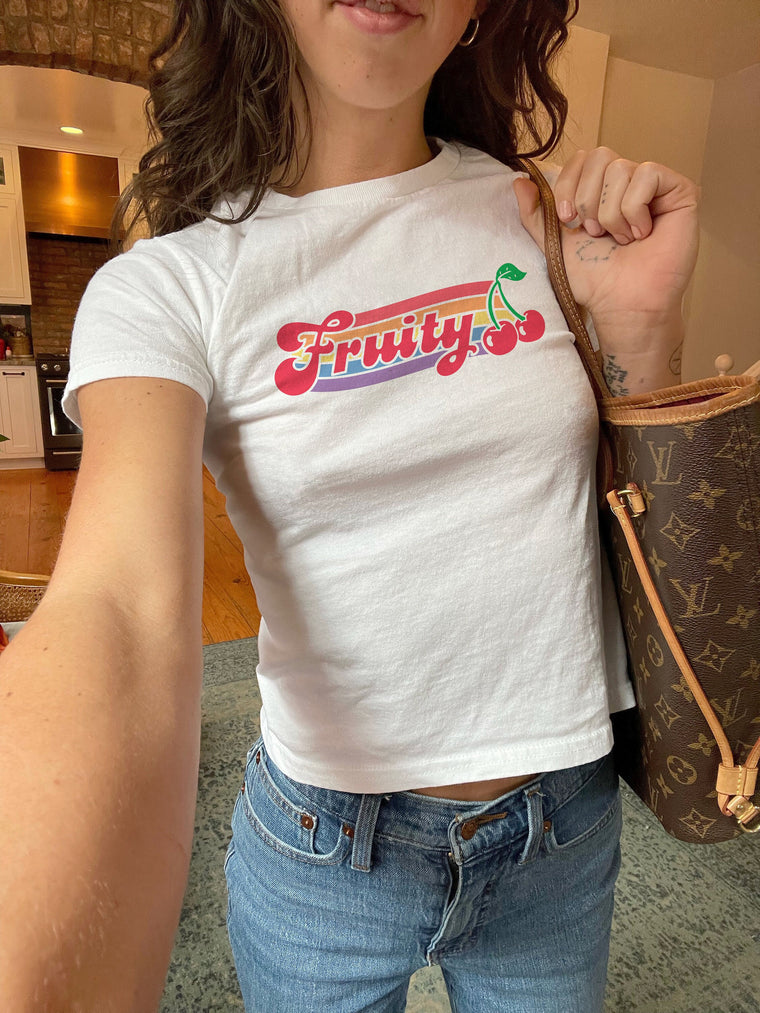 Fruit Baby Tee Cherry - Nonbinary Sapphic Queer Clothing, Funny Gay Lesbian Bi Pride Shirt, Cotton Aesthetic Fitted Crop Top for Women Summer Gift