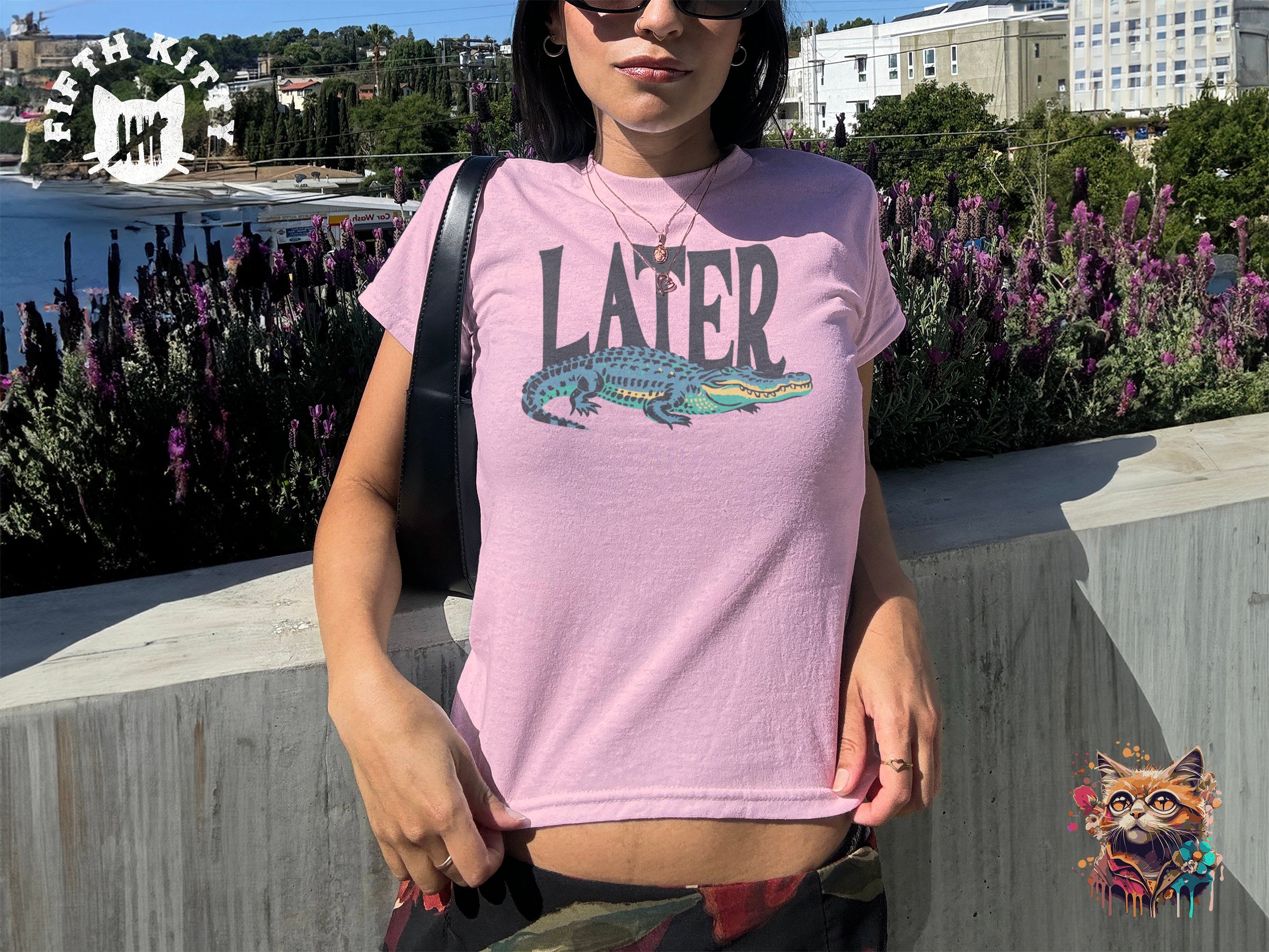 Later Gator 90s Y2K Baby Tee for Women, Alligator Print Retro Cropped T-Shirt, Funky Fashion Statement Top, Aesthetic Summer Outfit Gift