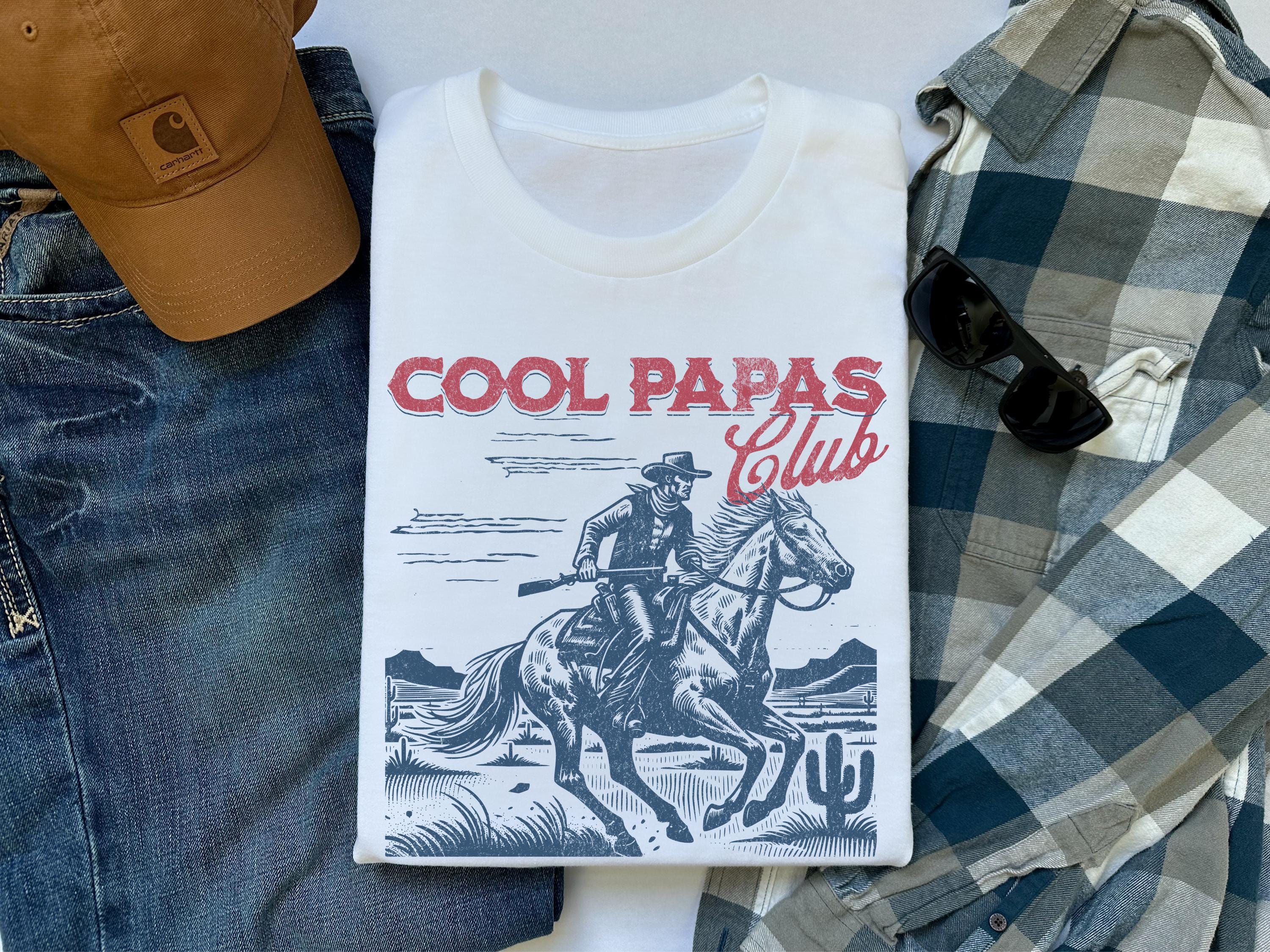 Cool PaPas Club Cowboy T-Shirt, Gildan 5000 Unisex Heavy Cotton Tee, Funny Grandpa Gift, Father's Day, Printify Choice, Perfect for Grandfather-to-Be