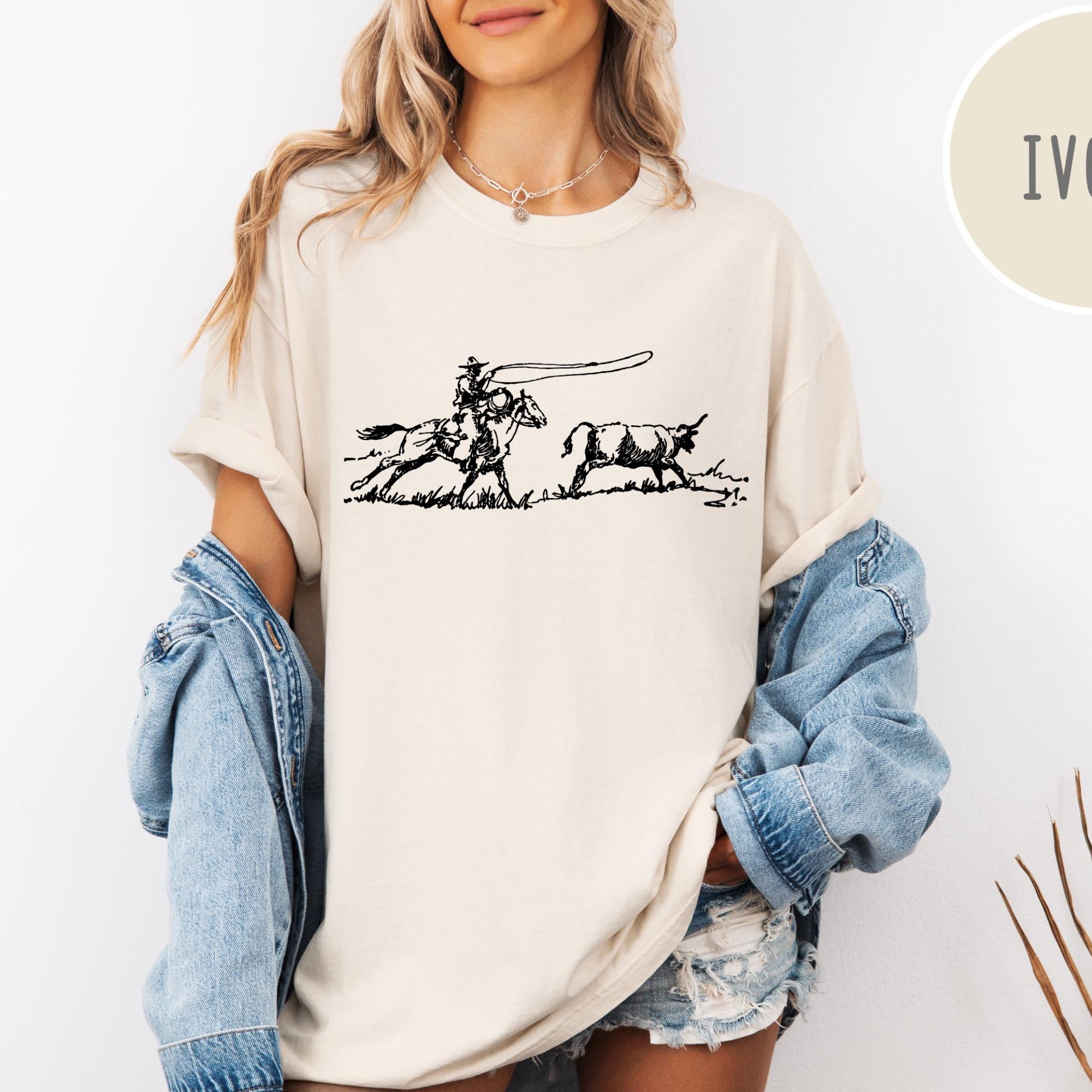 Comfort Colors Cowboy Roping Western T-Shirt, Cowboy Roping Shirt, American Western Graphic Tee, Rodeo Gift Shirt, Country Girl Shirt.