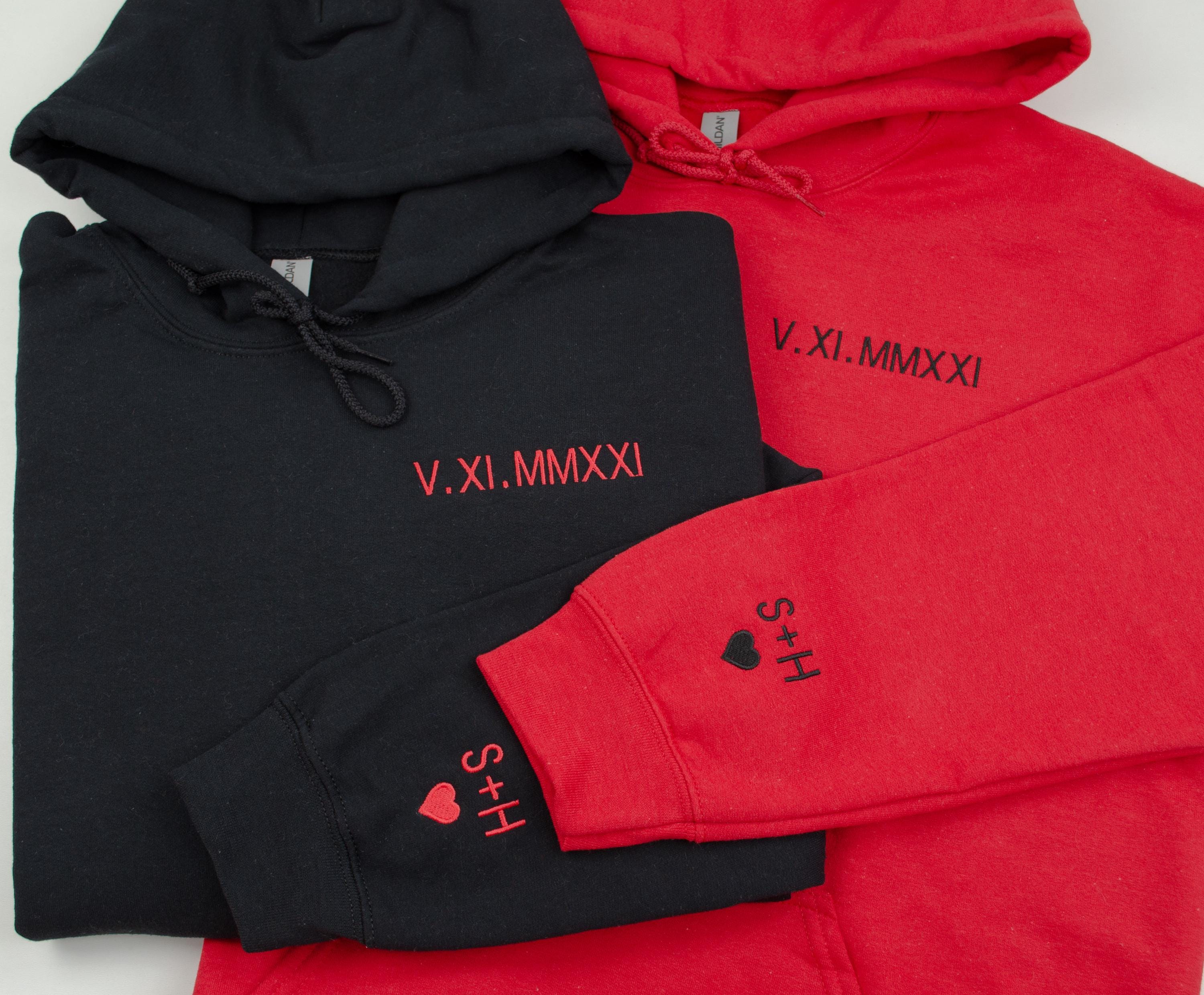 Roman Numeral Hoodie | Embroidered Couples Hoodie | Hoodie with Initials | Matching Couples Date Hoodie | Anniversary Date Hoodies