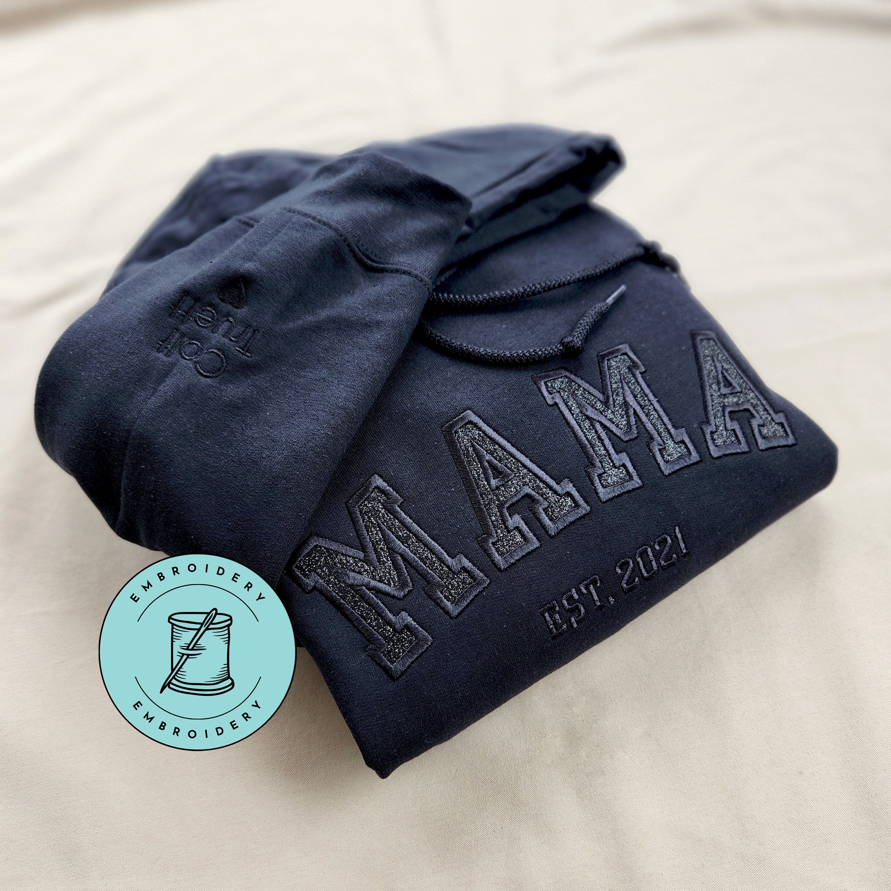 Custom Embroidered Mama Sweatshirt with Kids Names on Sleeve New Mom Hoodie Personalized Gift for Mom Crewneck Pullover