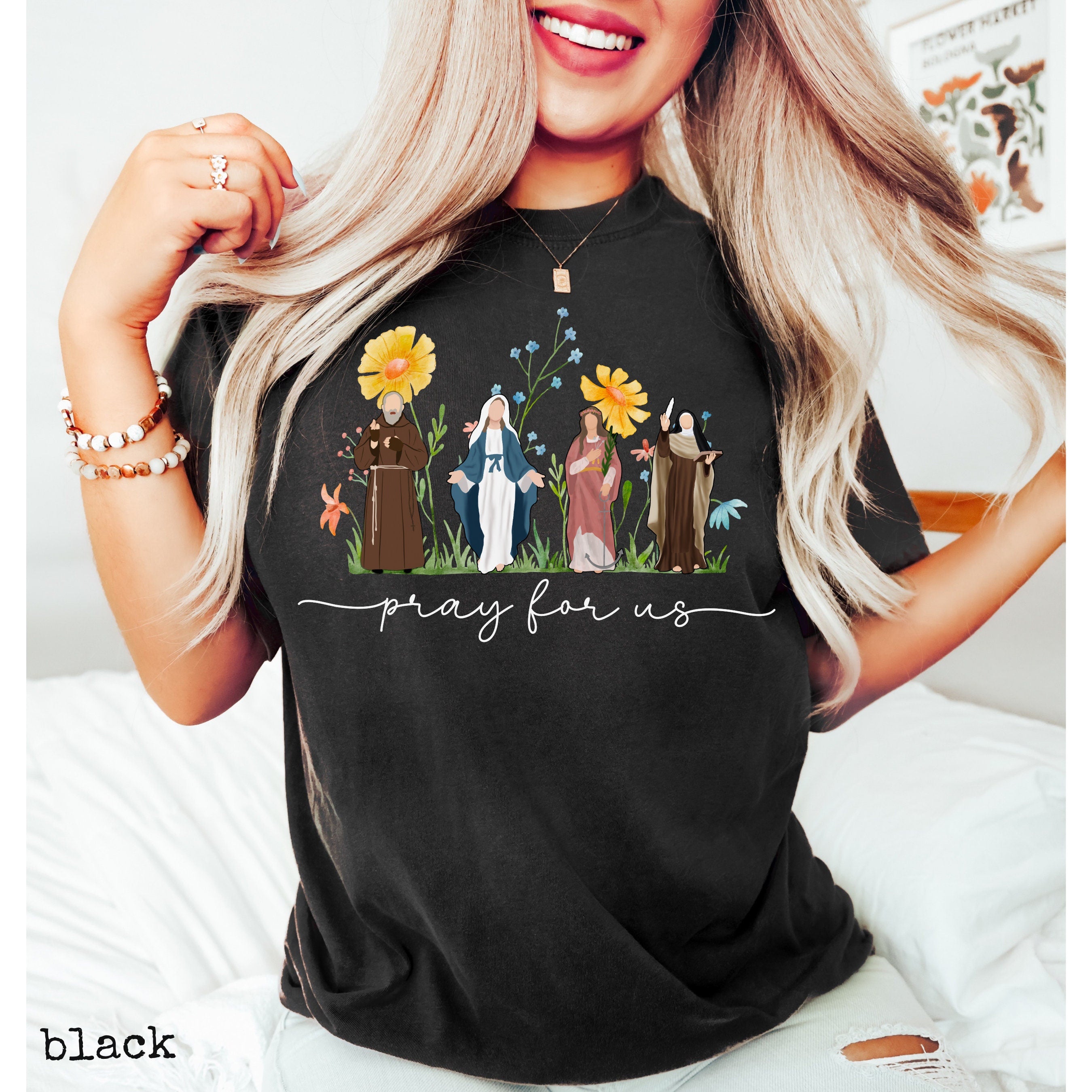 Catholic Saints Shirt for women Catholic Saints Gift Catholic Tshirt Floral Women Religious Shirts Catholic Shirts All saints Day