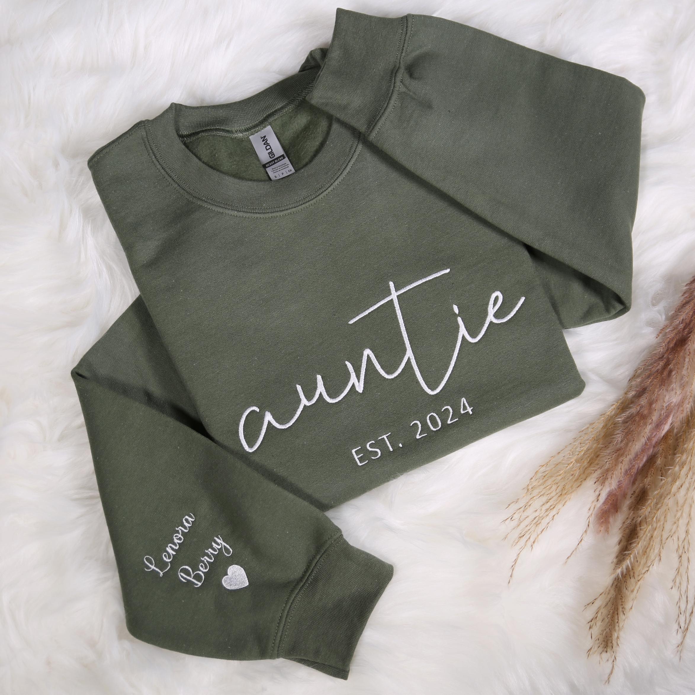 Custom Auntie Embroidered Sweatshirt With Nieces Nephews Names On Sleeve, Personalized Aunt Hoodie, Funny Aunt Outfit, Cool Aunt Club Gifts