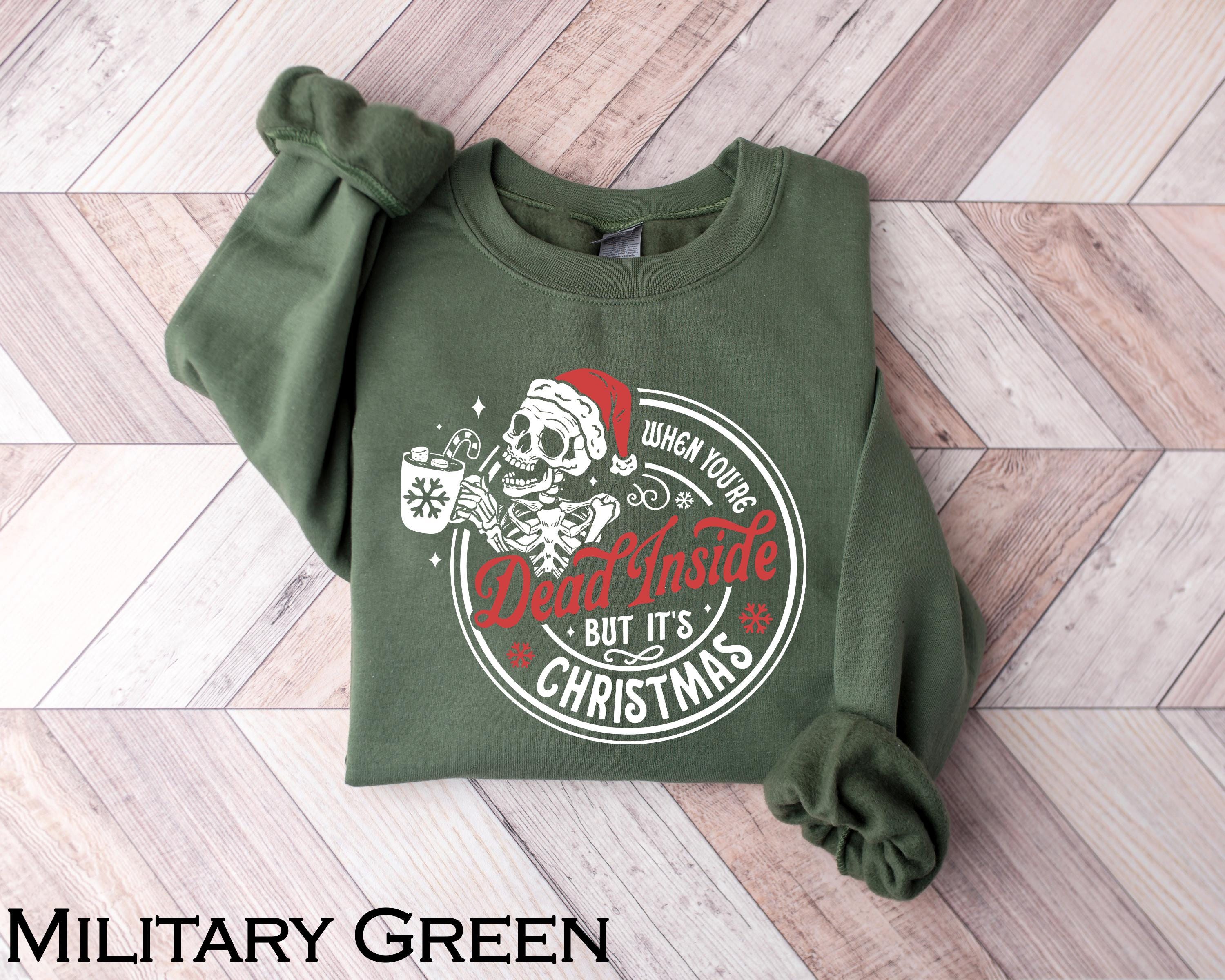 Gildan 18000 Christmas Skeleton Sweatshirt, Dead Inside Holiday Crewneck, Perfect Gift for Women, Printify Choice, Aesthetic Christmas Outfit