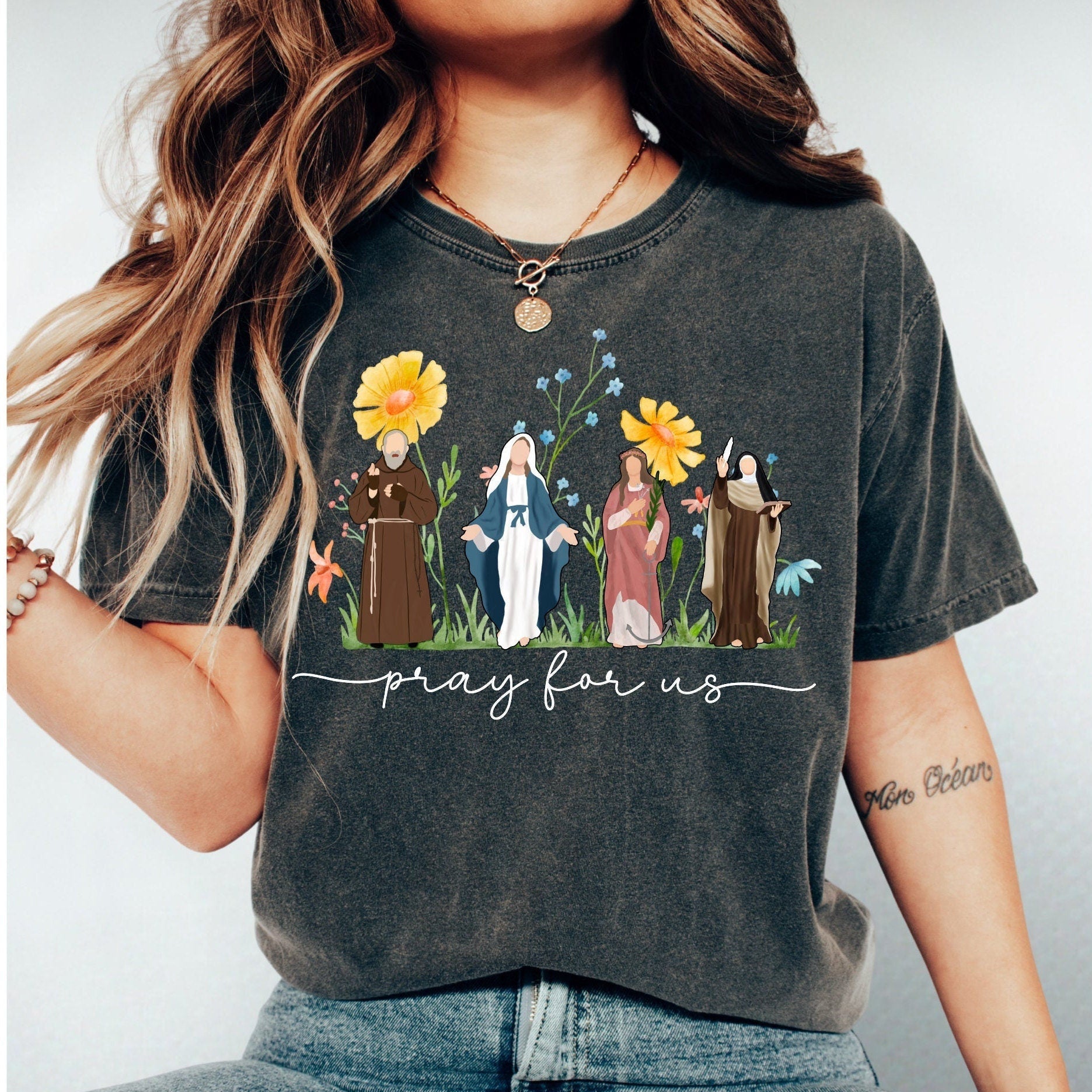 Catholic Saints Shirt for women Catholic Saints Gift Catholic Tshirt Floral Women Religious Shirts Catholic Shirts All saints Day