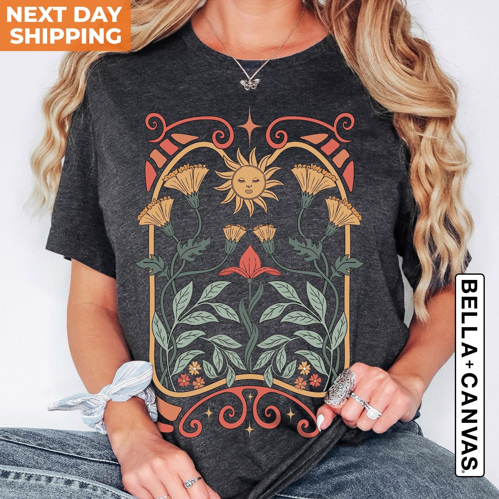 Boho Floral Tshirt Art Nouveau, Boho Wildflowers Tshirt, Boho Flowers Shirt, Mystical Shirt, Floral Nature Shirt, Art Nouveau Art Deco Shirt