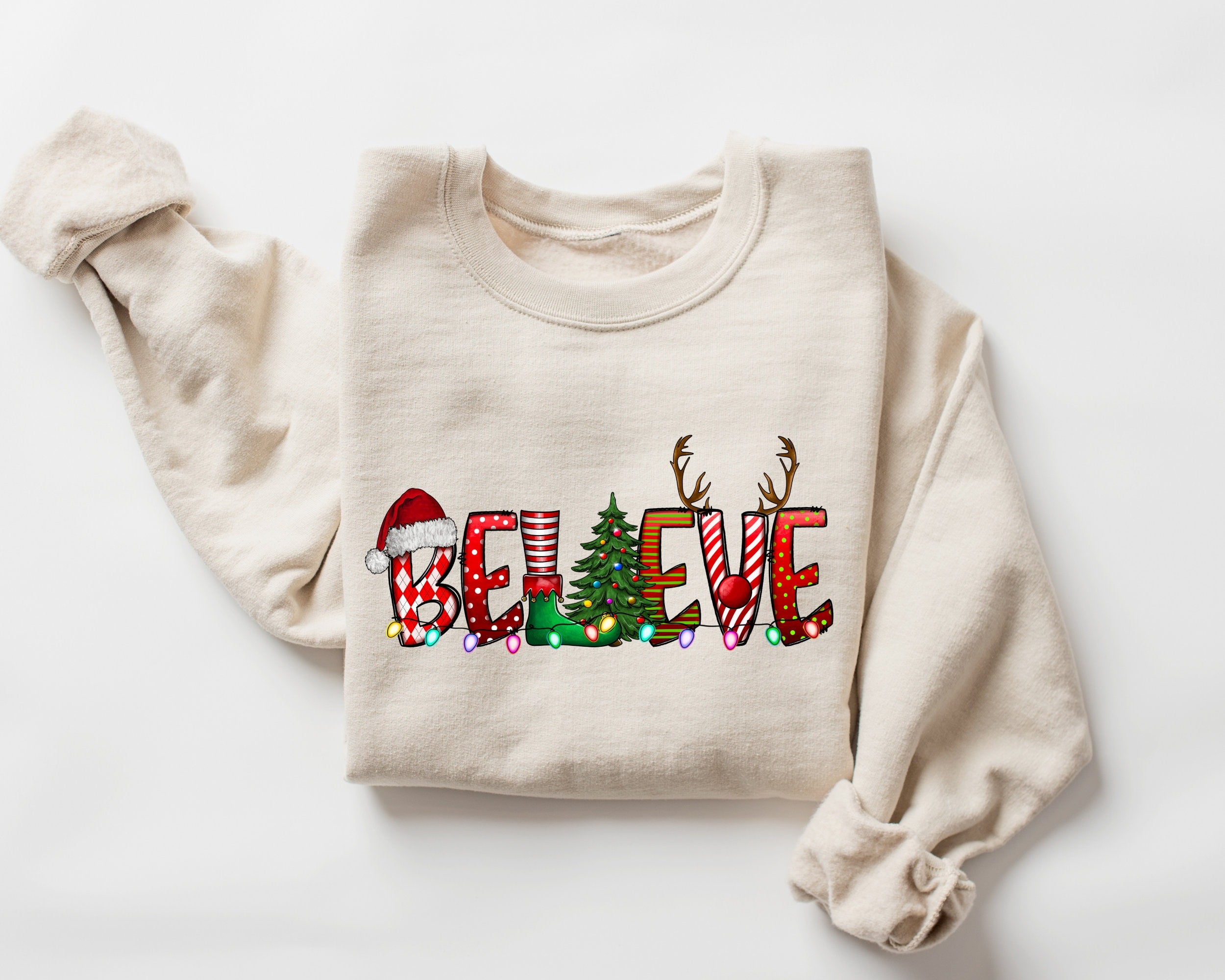Believe Christmas Sweatshirt: Women's Holiday Sweater, Gildan 18000 for Women, Printify Choice 4, Perfect Gift, Cozy Winter Outfit, Aesthetic Festive Apparel