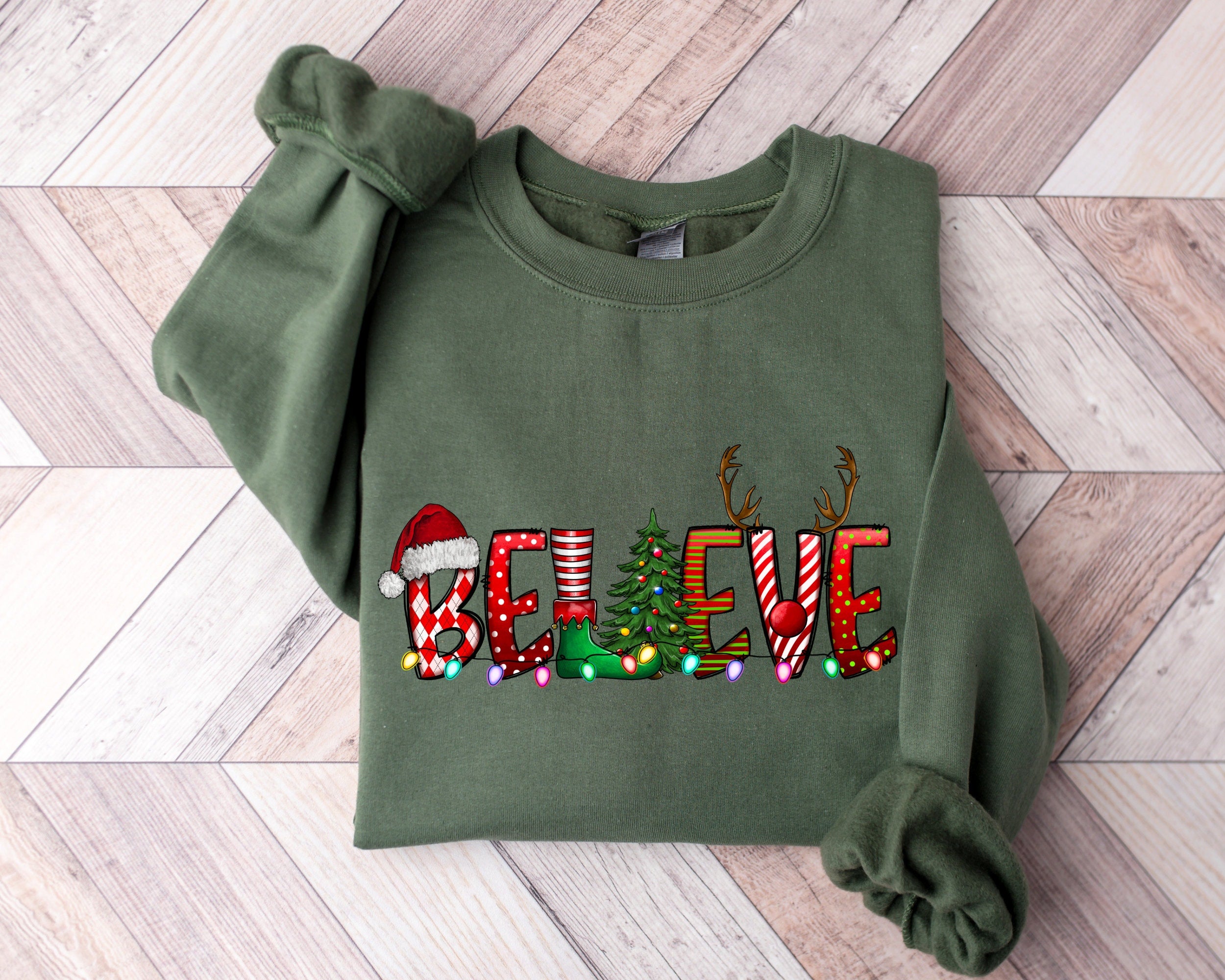 Believe Christmas Sweatshirt: Women's Holiday Sweater, Gildan 18000 for Women, Printify Choice 4, Perfect Gift, Cozy Winter Outfit, Aesthetic Festive Apparel