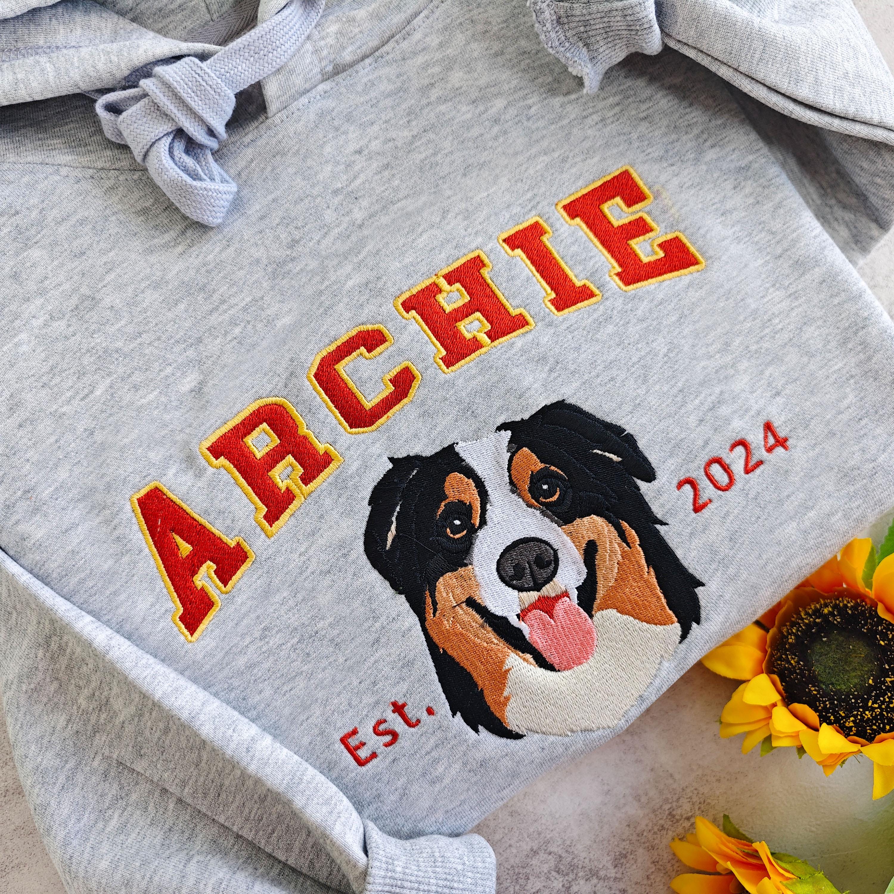 Custom Embroidered Varsity Pet From Your Photo Sweatshirt,Custom Embroidered Pet Hoodie,Dog Mom Sweater,Custom Gifts For Dog Owners