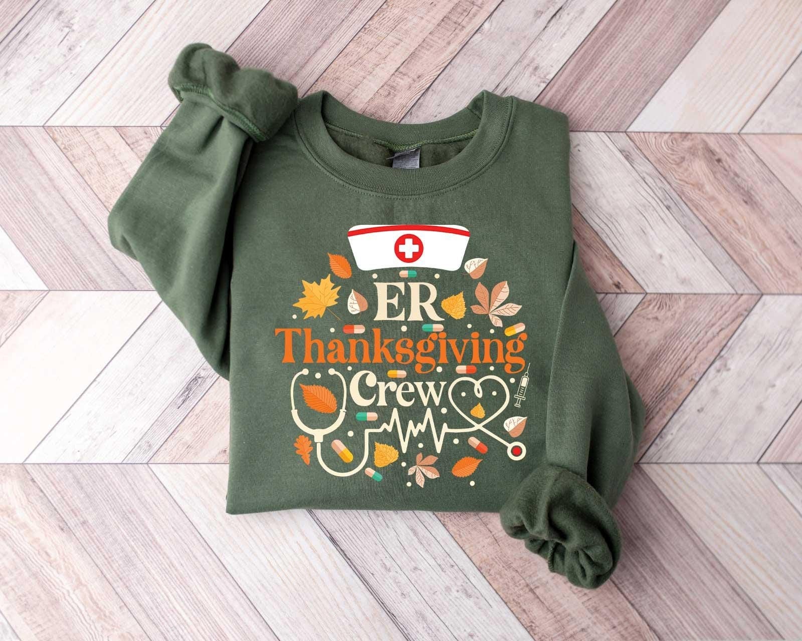 Gildan 18000 ER Thanksgiving Crew Shirt for Women, ED Nurse Gobble Squad Sweatshirt, Retro Turkey Nurse Tee, Printify Choice, Perfect Fall Outfit, Pumpkin Season Aesthetic, Thankful Gift
