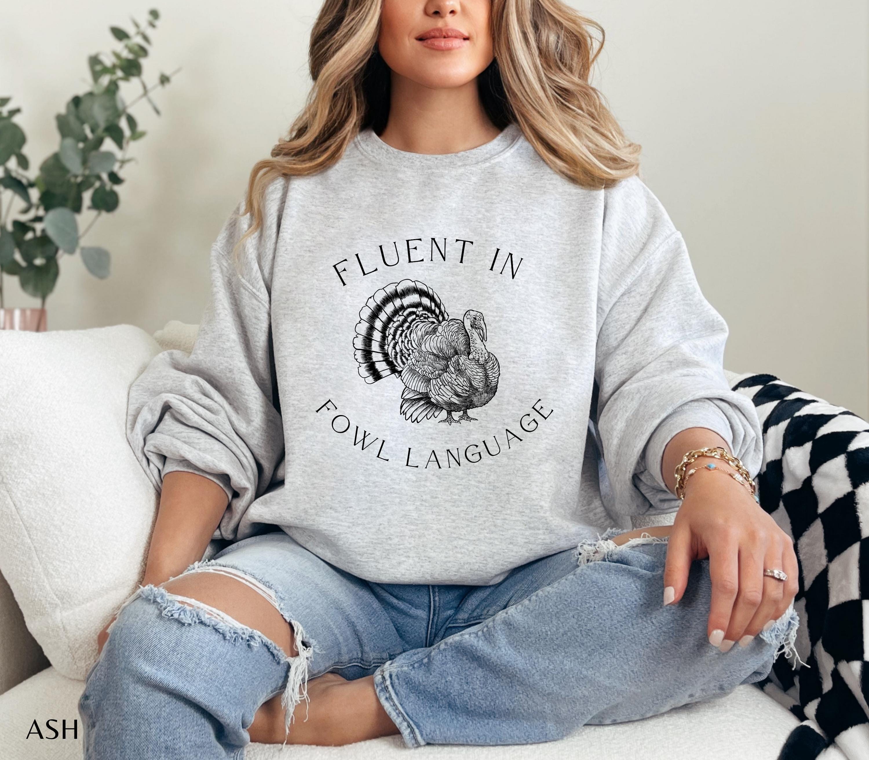 Cozy Gildan 18000 Thanksgiving Sweatshirt, Fluent in Fowl Language Crewneck for Women & Men, Perfect Fall Gift, Printify Choice