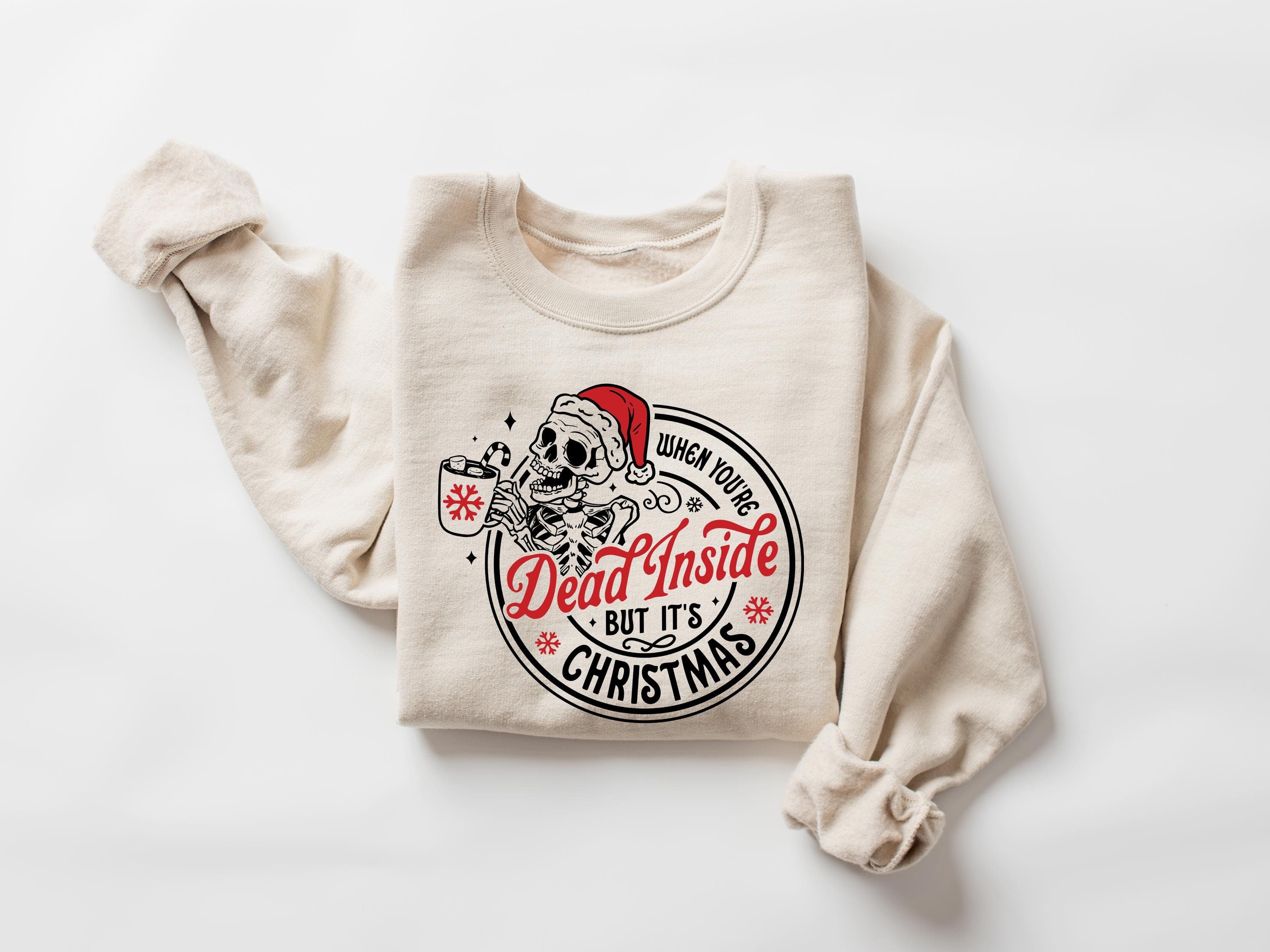 Gildan 18000 Christmas Skeleton Sweatshirt, Dead Inside Holiday Crewneck, Perfect Gift for Women, Printify Choice, Aesthetic Christmas Outfit