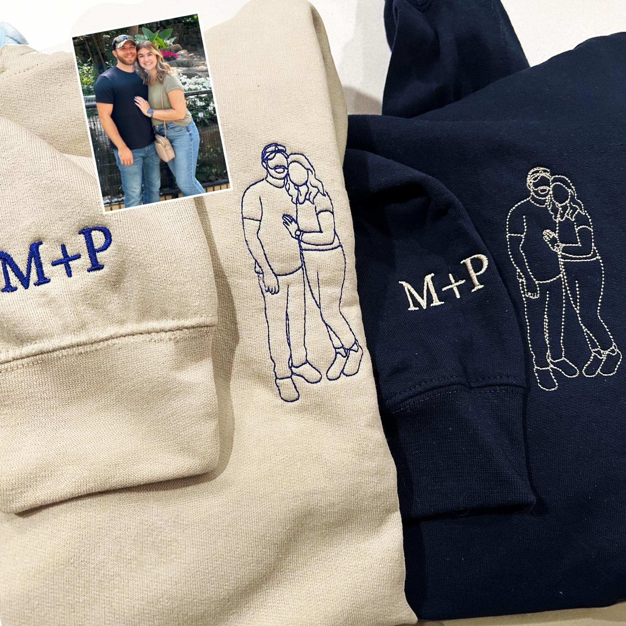 Custom Embroidered Portrait from Photo Sweatshirt, Couples Embroidered Sweatshirts, Personalized Gift For Couple, Christmas Gift For Couple