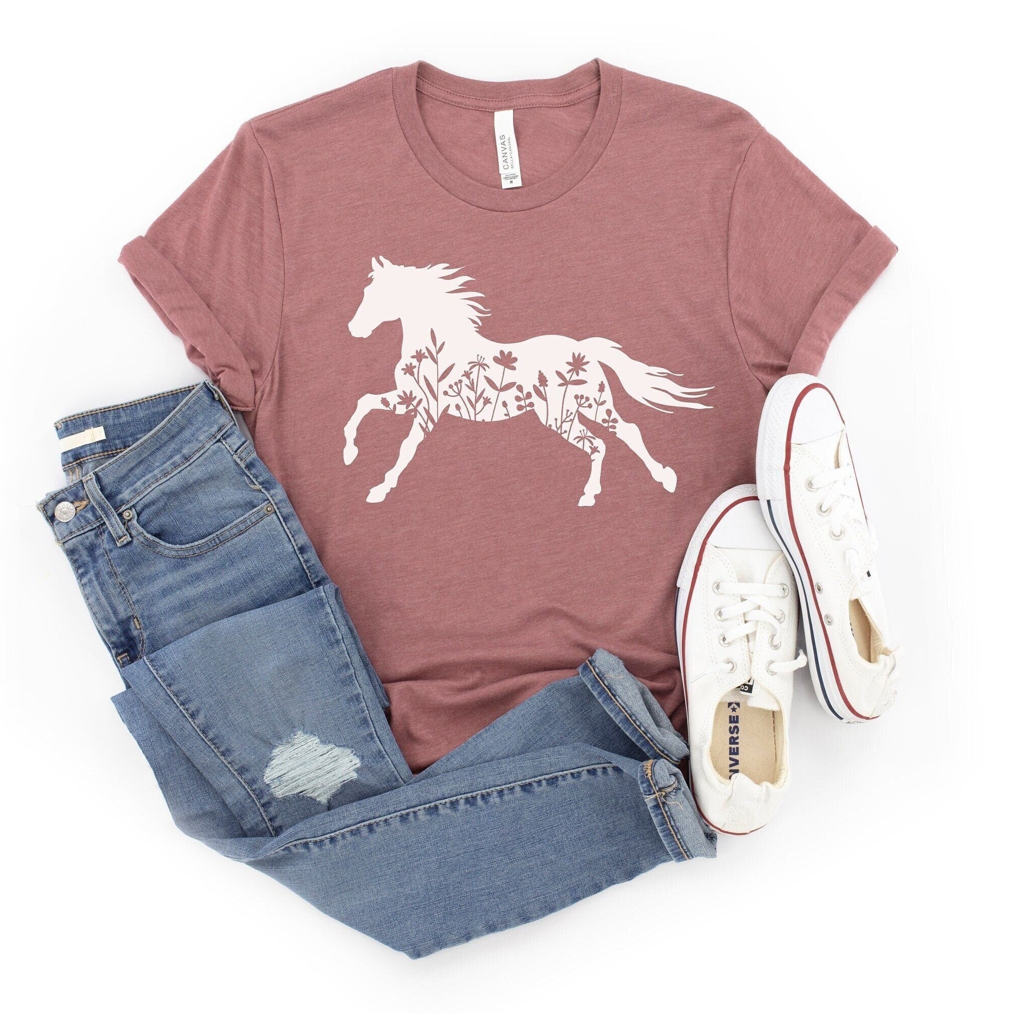 Floral Horse Shirt, Horse Lover Tee, Floral T-shirt, Gift For Her, Women Country Shirts, Tshirt Gift For Horse Lower, Animal Lover Present