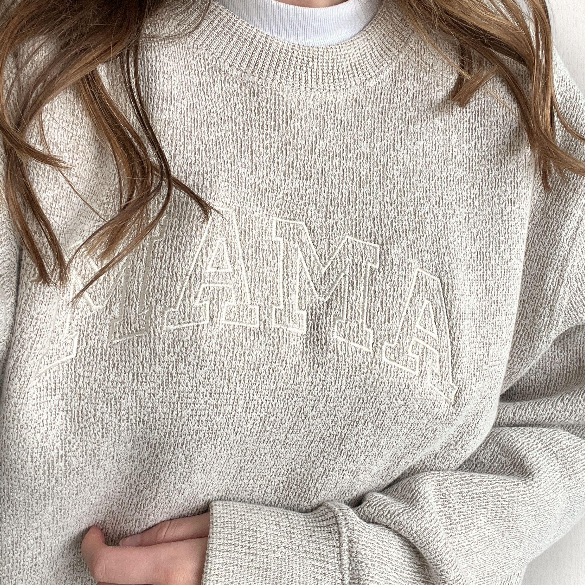 Custom MAMA Cozy Knit Fleece Pullover Crewneck Lane Sweatshirt| Embroidered MAMA Sweatshirt| Pregnancy Announcement |Gift for Mom