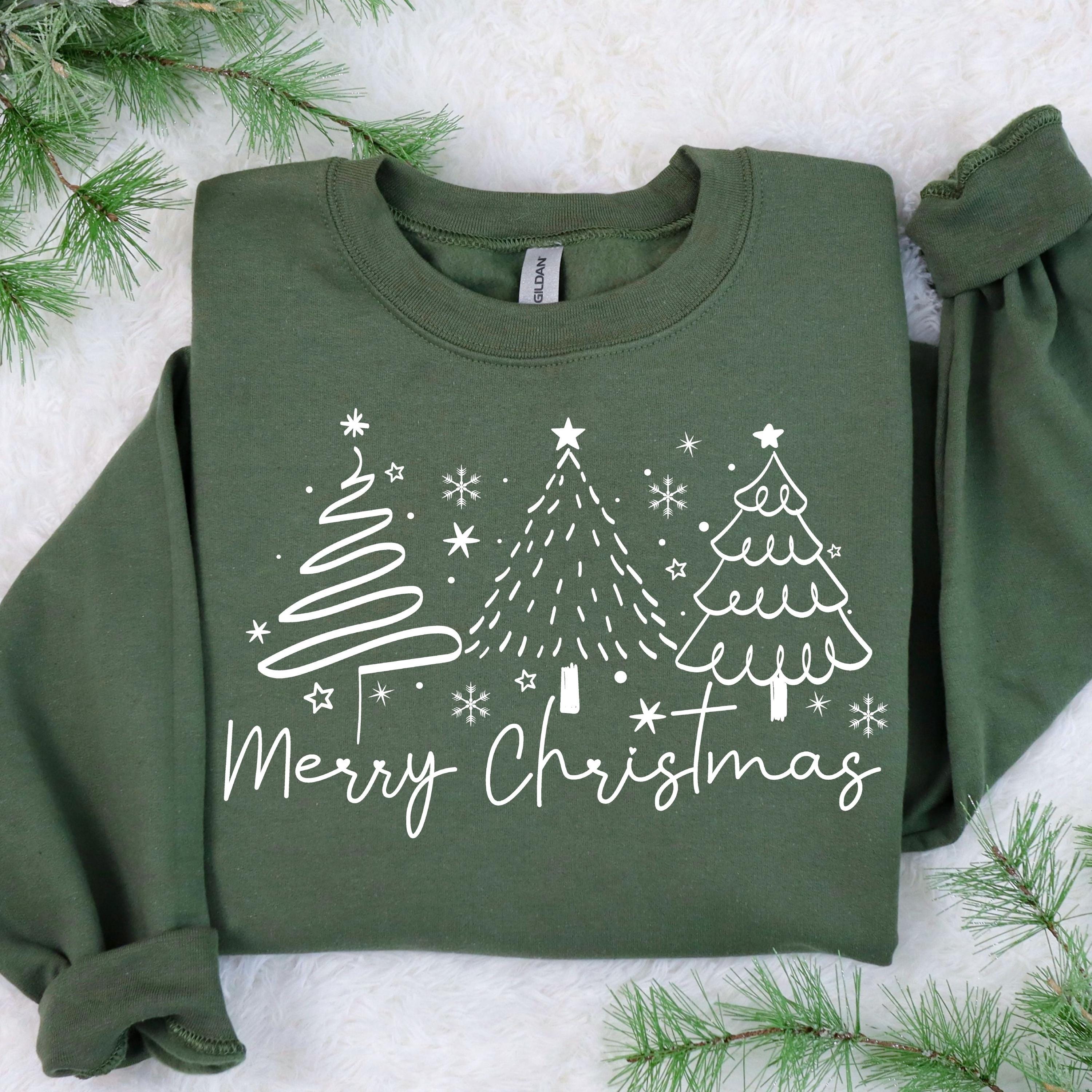 Gildan 18000 Merry Christmas Sweatshirt for Women, Cute Christmas Tree Sweater, Holiday Gift, Printify Choice, Family Matching Set, Women's Aesthetic Outfit, Cozy Holiday Shirt