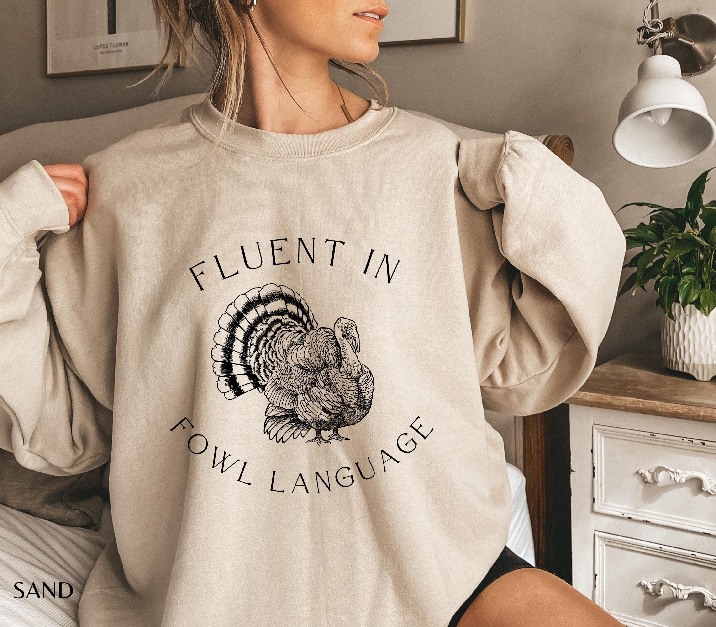 Cozy Gildan 18000 Thanksgiving Sweatshirt, Fluent in Fowl Language Crewneck for Women & Men, Perfect Fall Gift, Printify Choice
