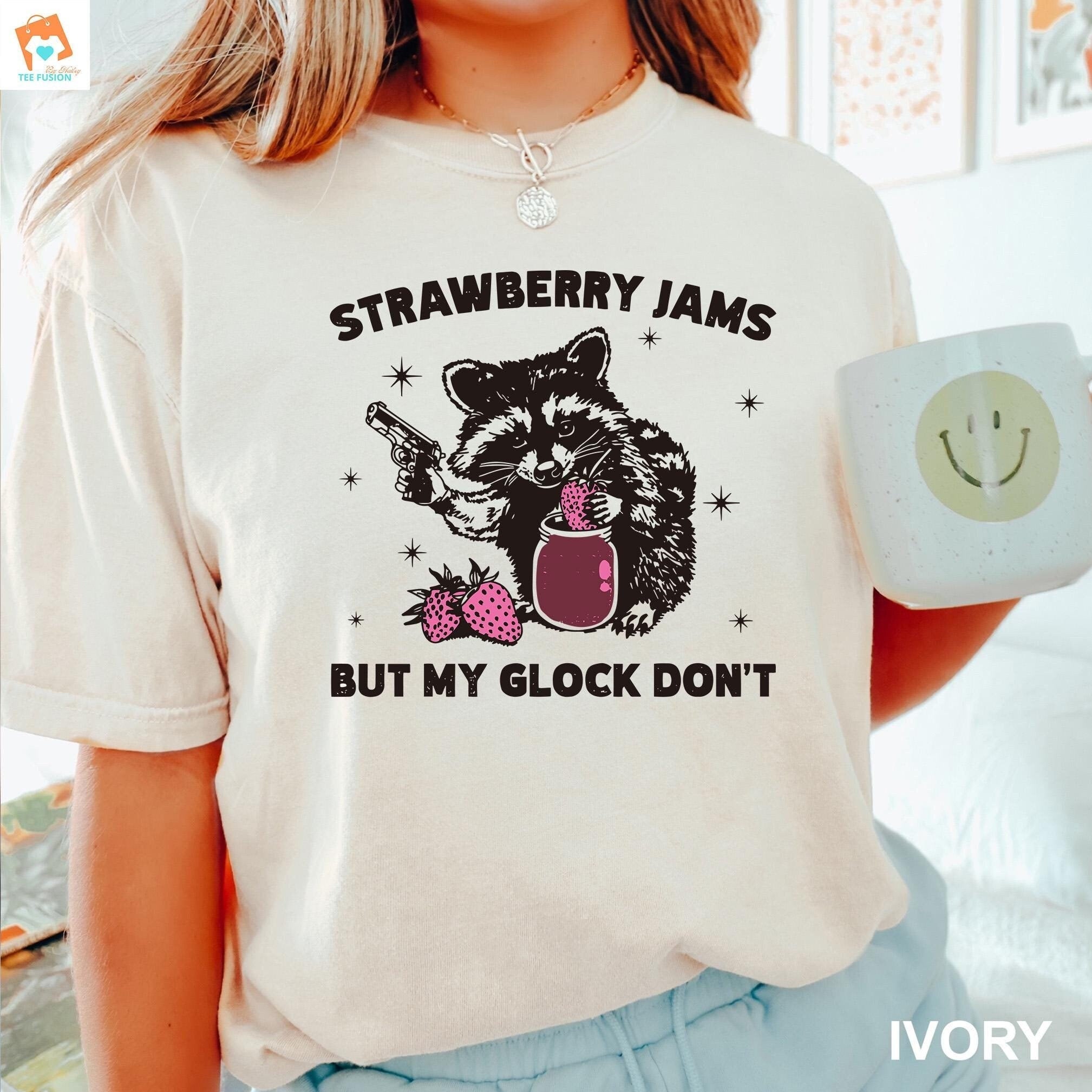 Comfort Colors® Raccoon Shirt Strawberry Jams But My Glock Dont Funny Raccoon Shirt Funny Meme shirt strawberry jams tee meme tshirt 21H0174