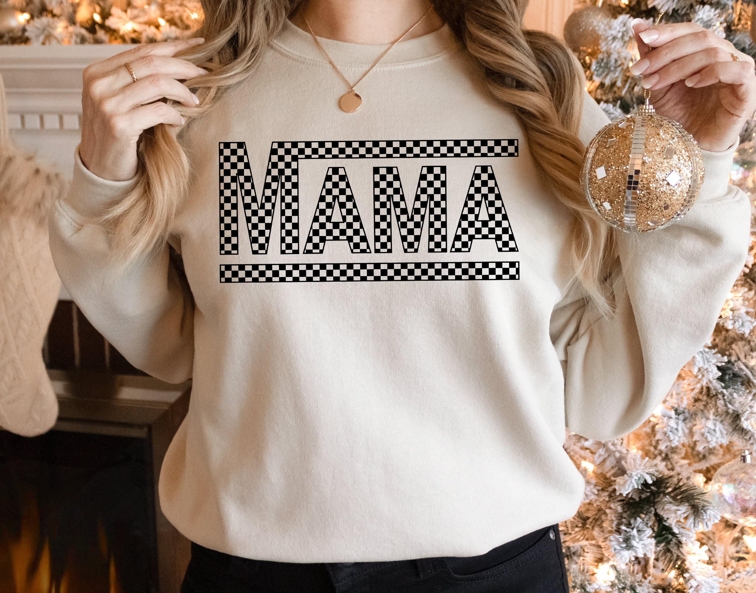 Retro Mama Checkered Sweatshirt for Women, Gildan 18000, Mother's Day Gift, Cozy Unisex Crewneck, Printify Choice, Cool Mom Aesthetic