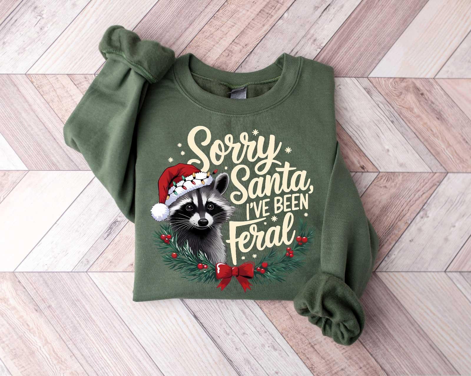 Sorry Santa I've Been Feral Sweatshirt - Gildan 18000 Unisex Christmas Shirt, Funny Raccoon Meme, Perfect Holiday Gift for Women & Men