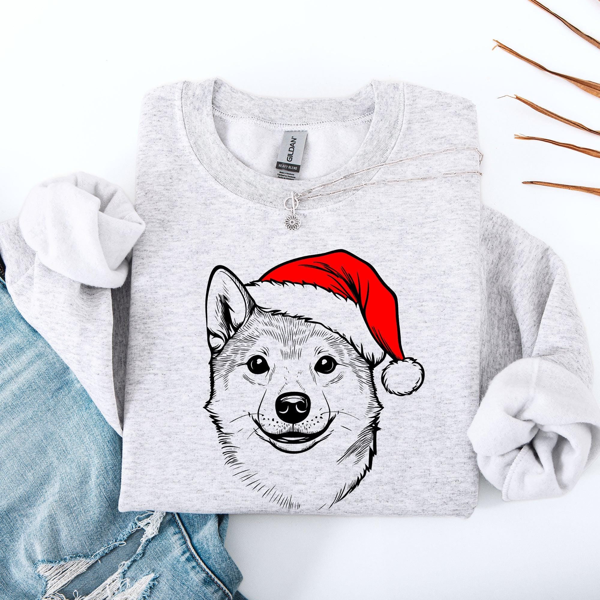 Gildan 18000 Shiba Inu Santa Dog Christmas Sweatshirt for Dog Lovers – Cute Pet Crewneck Sweater, Perfect Xmas Gift, Printify Choice, Adorable Holiday Outfit for Women and Men