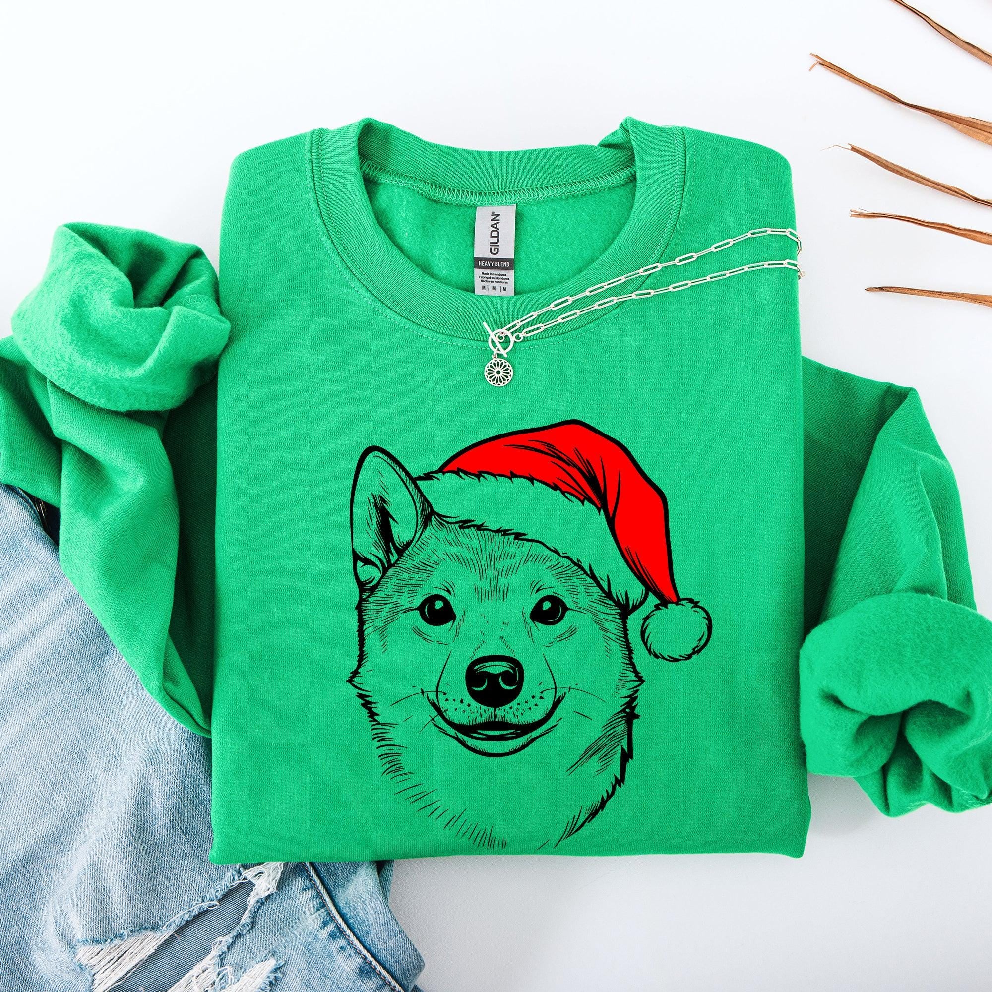 Gildan 18000 Shiba Inu Santa Dog Christmas Sweatshirt for Dog Lovers – Cute Pet Crewneck Sweater, Perfect Xmas Gift, Printify Choice, Adorable Holiday Outfit for Women and Men