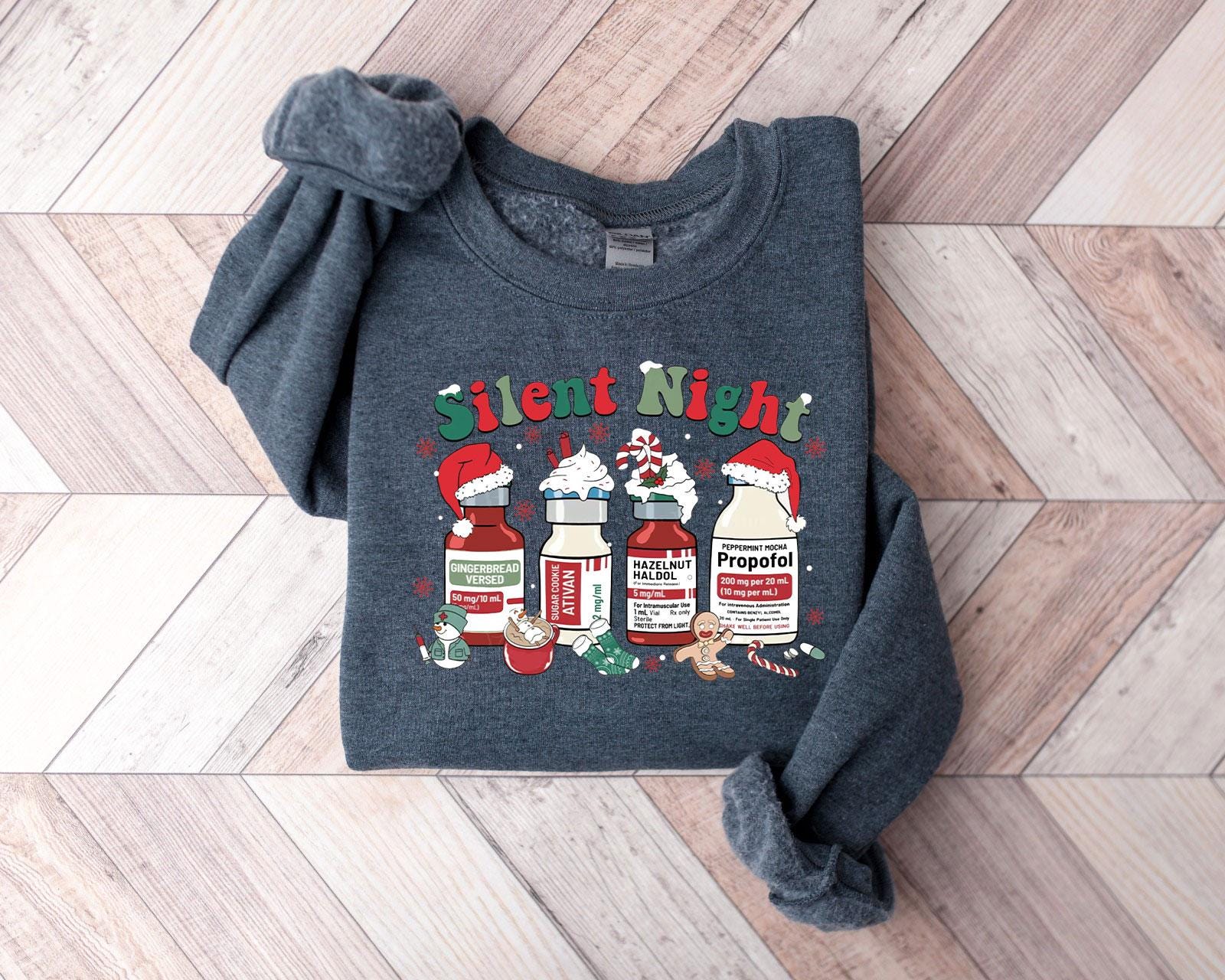 Silent Night Gildan 18000 Christmas Sweatshirt for Nurses, Cozy Unisex Holiday Gift, ICU Medical Tee by Printify Choice