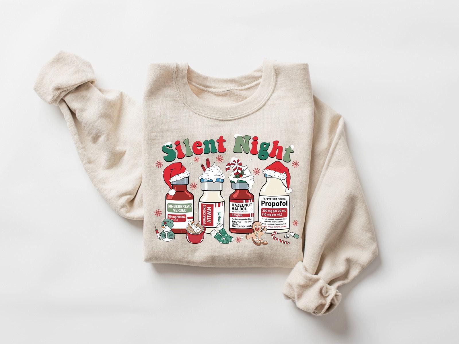 Silent Night Gildan 18000 Christmas Sweatshirt for Nurses, Cozy Unisex Holiday Gift, ICU Medical Tee by Printify Choice