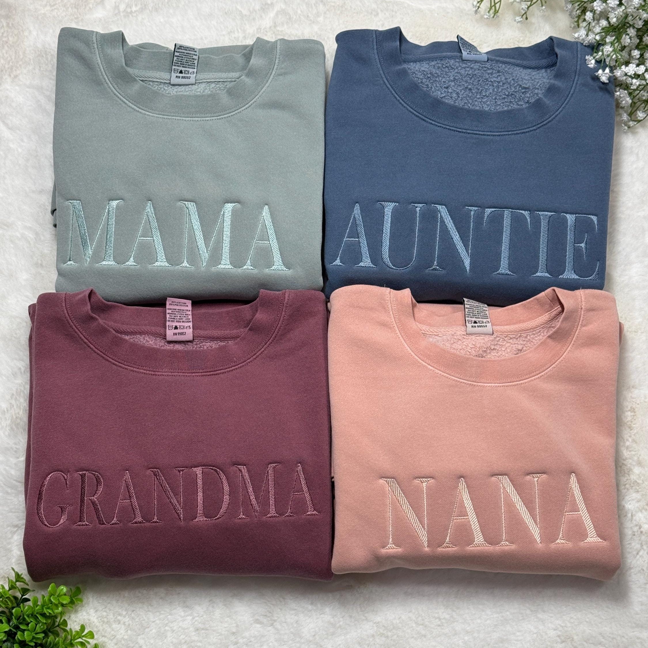 Embroidered Customizable MAMA, DADA Sweatshirt, Neutral Monochromatic Embroidered MAMA Crew neck Sweatshirt, Gift for Her, Mother's day gift