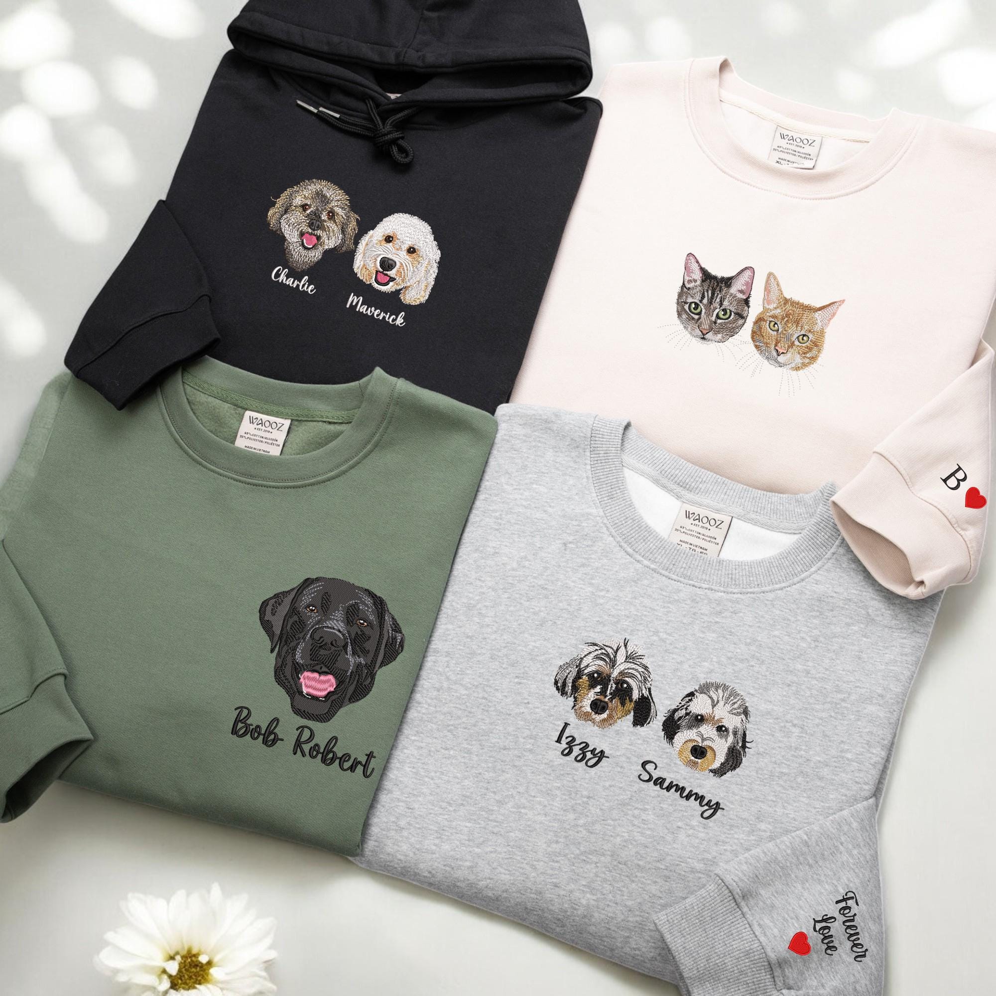 Custom Cat Embroidered Sweatshirt, Custom Pet shirt, Custom Embroidered Pet Hoodie, Personalized Pet Face and Pet name Sweatshirt