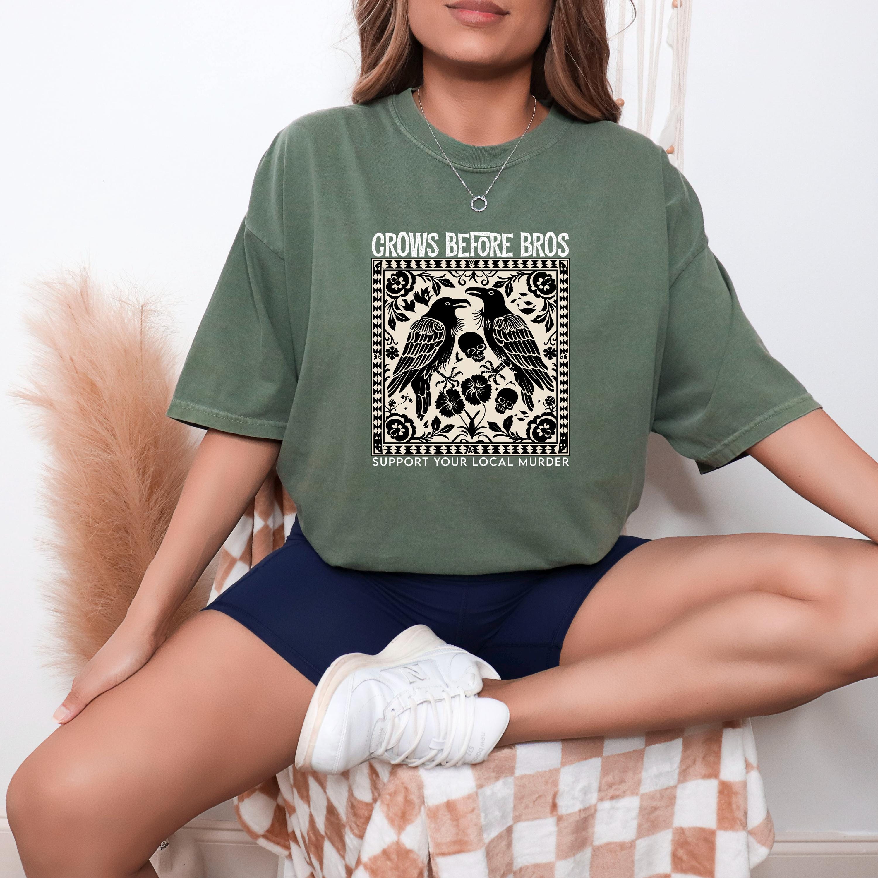 Comfort Colors® Crows Before Bros T-Shirt, Support Local Murder Tee, Crow Lover Shirt, Unique Bird Enthusiast, Nordic Nature Three Legged