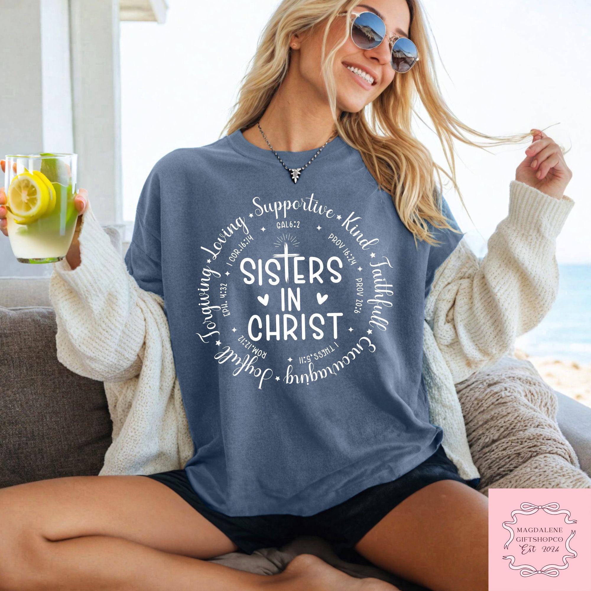 Sisters in Christ Gildan 5000 Tee, Unisex Heavy Cotton, Bible Verse, Faithful Gift for Women, Matching Religious Outfit, Printify Choice