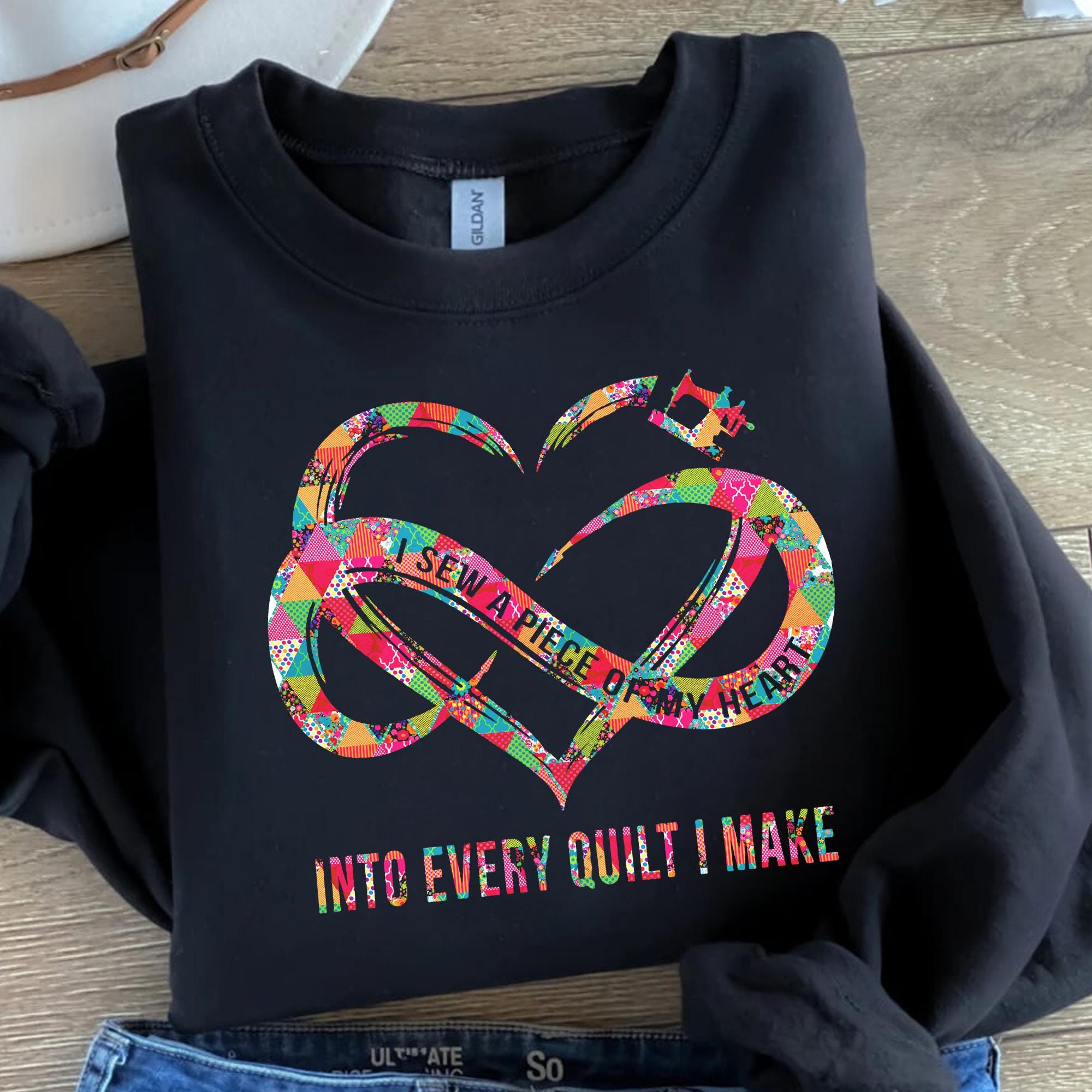 Quilting Sweatshirt: Patchwork Heart Gift Gildan 18000 Unisex Crewneck Cozy, Durable, Sewing Aesthetic Printify Choice