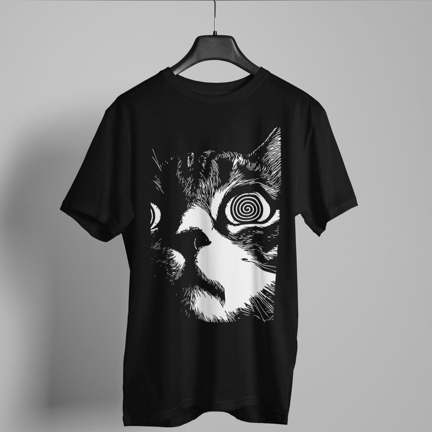 Psychedelic Cat T-Shirt, Cat Shirt, Gothic Alt Clothing, Dark Aesthetic Fashion, Crust Punk Grunge