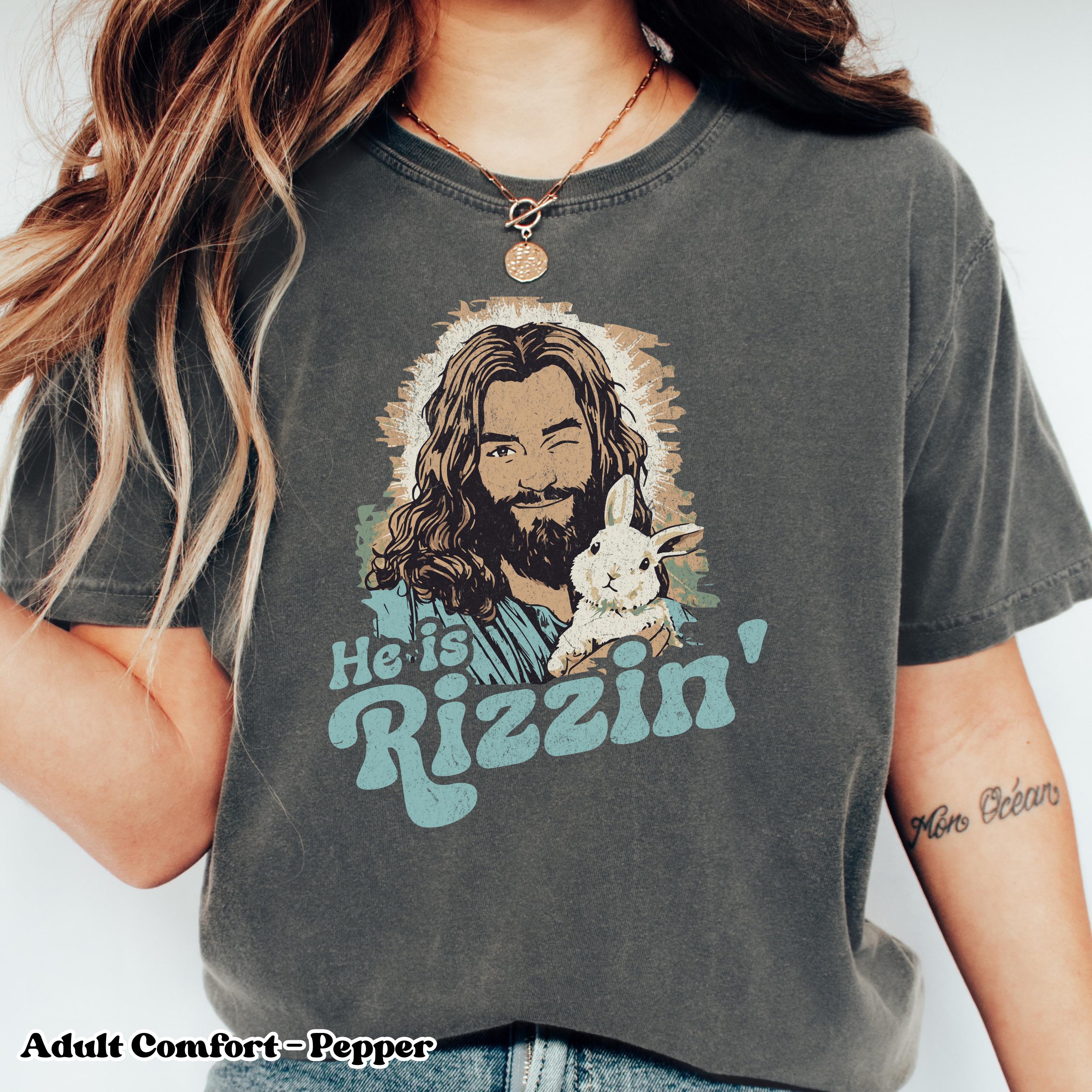 He Is Rizzin' Shirt, Funny Easter Christian T-Shirt, Religious Humor Jesus Tee, Risen Resurrection Shirt, Youth Pastor Gift Idea