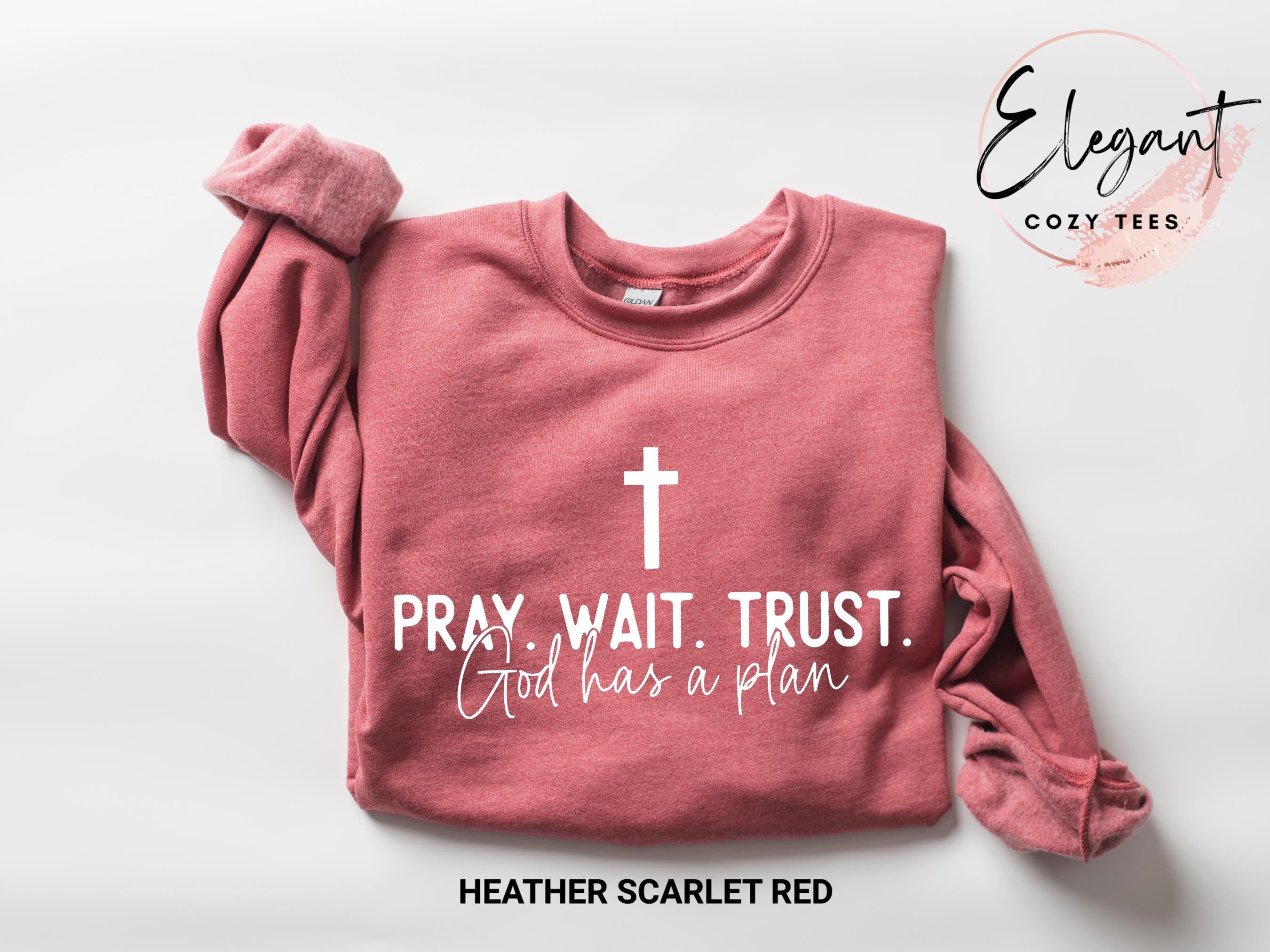 Cozy Gildan 18000 Sweatshirt for Women - Pray Wait Trust God Design, Perfect Christian Gift, Thanksgiving Aesthetic, Durable Unisex Fit, Printify Choice, God Is Good Religious Outfit