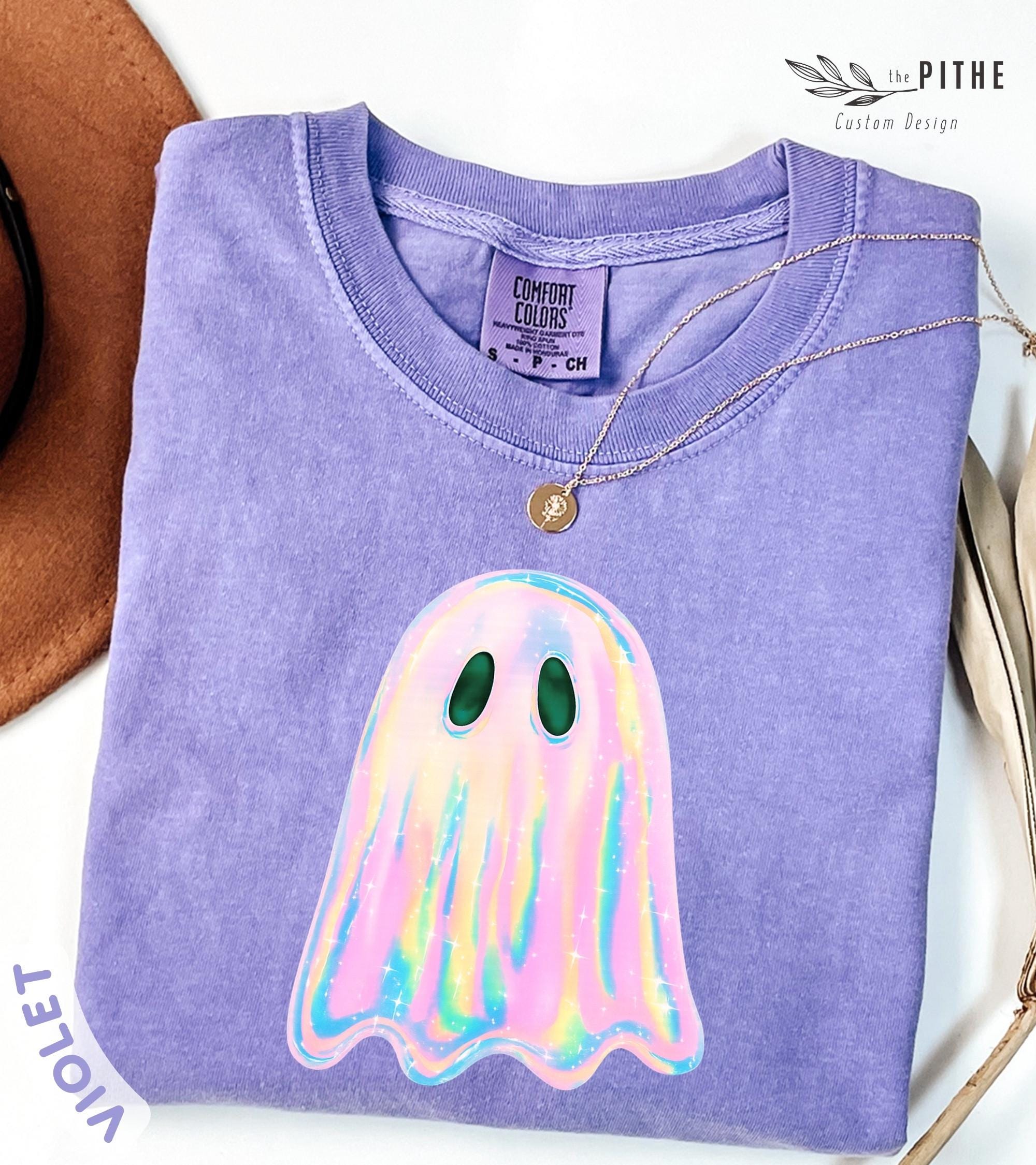 Comfort Colors® Iridescent Ghost T-Shirt, Pastel Halloween Tee, Spooky Season Shirt, Halloween Ghost Sweatshirt