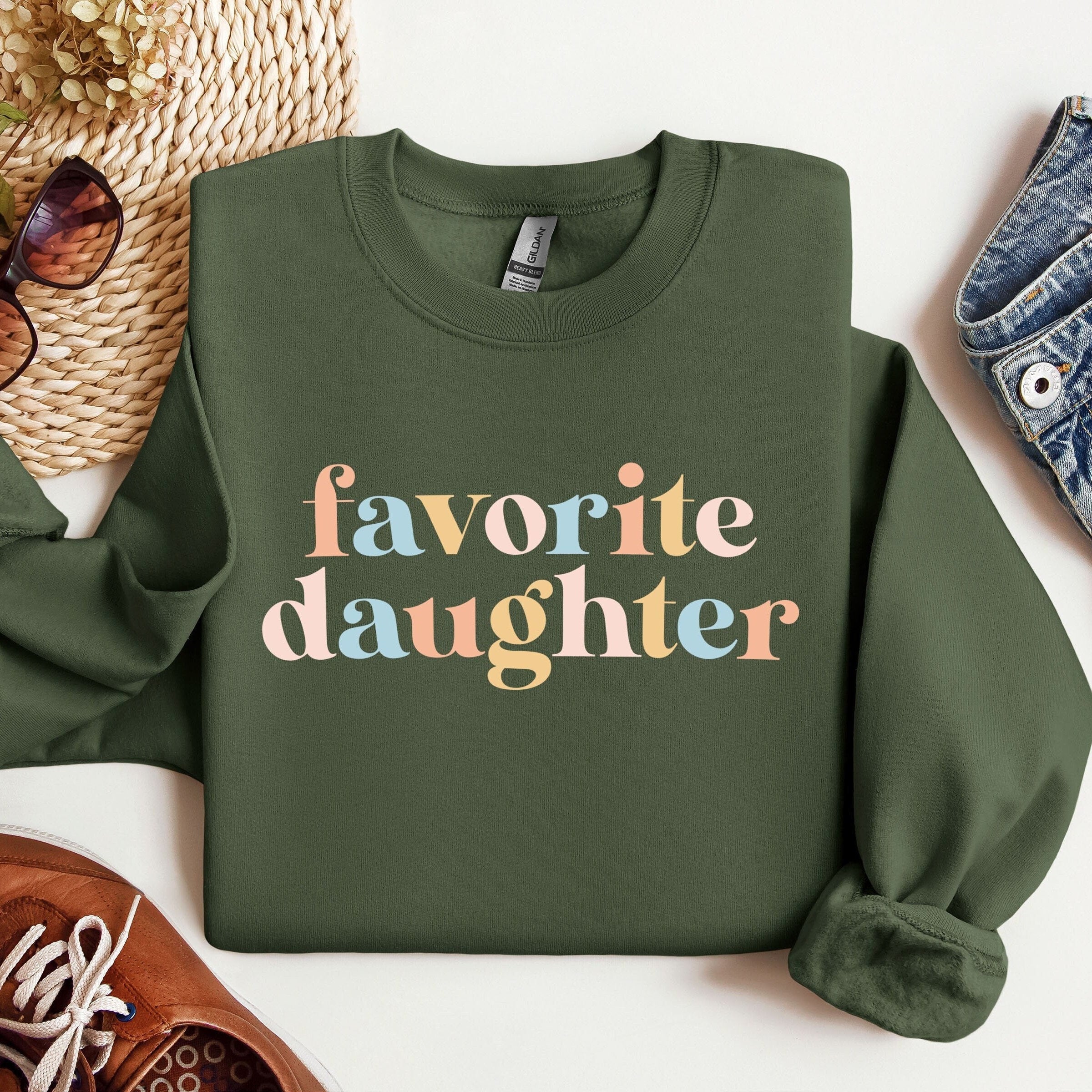 ✨ Favorite Daughter Sweatshirt - Gildan 18000 Crewneck for Women, Funny Gift, Cozy Unisex Printify Choice, Aesthetic Outfit ✨