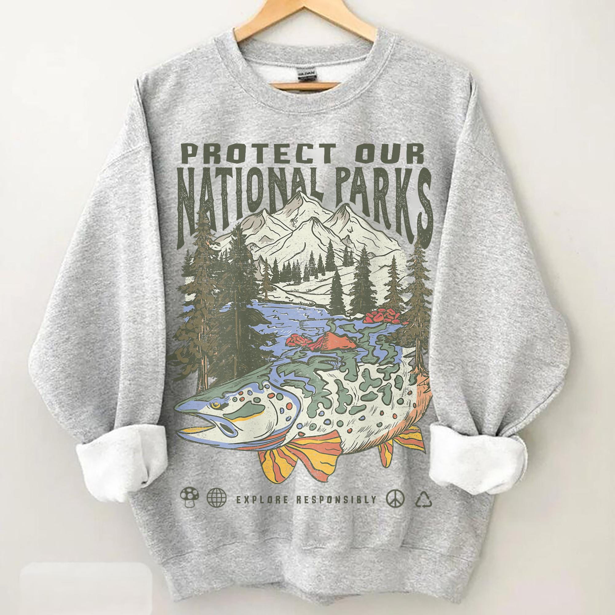 s National Parks Gildan 18000 Unisex Sweatshirt Cozy Printify Choice Pullover for Women Hiking & Camping Aesthetic Outfit